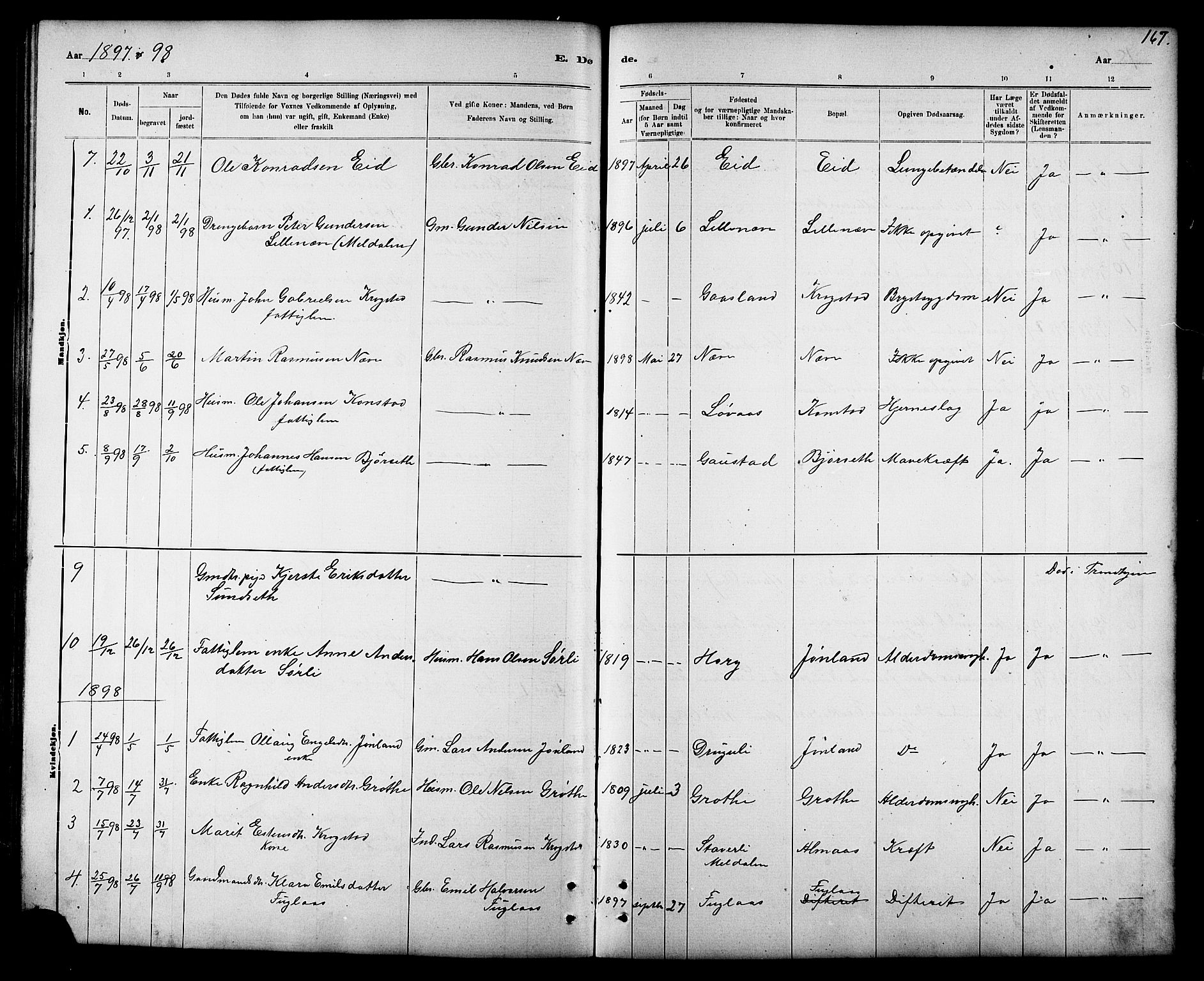Ministerialprotokoller, klokkerbøker og fødselsregistre - Sør-Trøndelag, SAT/A-1456/694/L1132: Parish register (copy) no. 694C04, 1887-1914, p. 167
