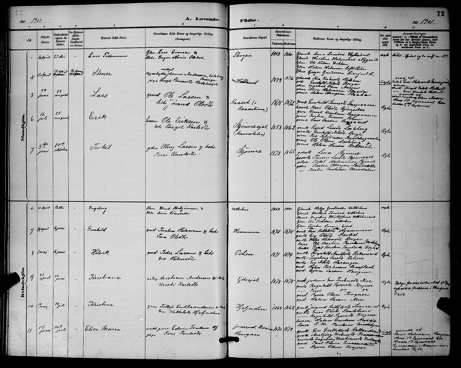 Nore kirkebøker, SAKO/A-238/G/Ga/L0003: Parish register (copy) no. I 3, 1886-1903, p. 72