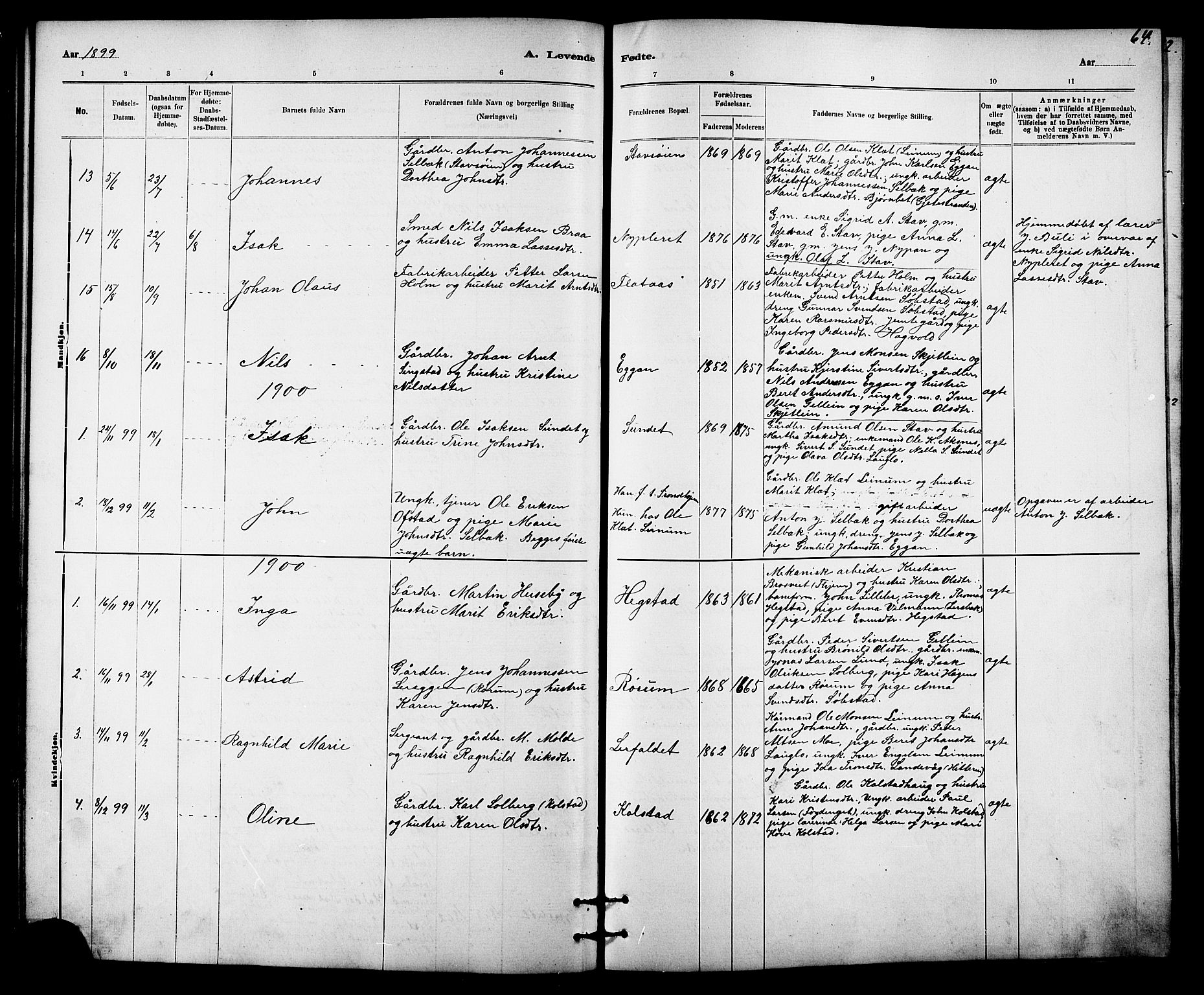Ministerialprotokoller, klokkerbøker og fødselsregistre - Sør-Trøndelag, SAT/A-1456/613/L0395: Parish register (copy) no. 613C03, 1887-1909, p. 64
