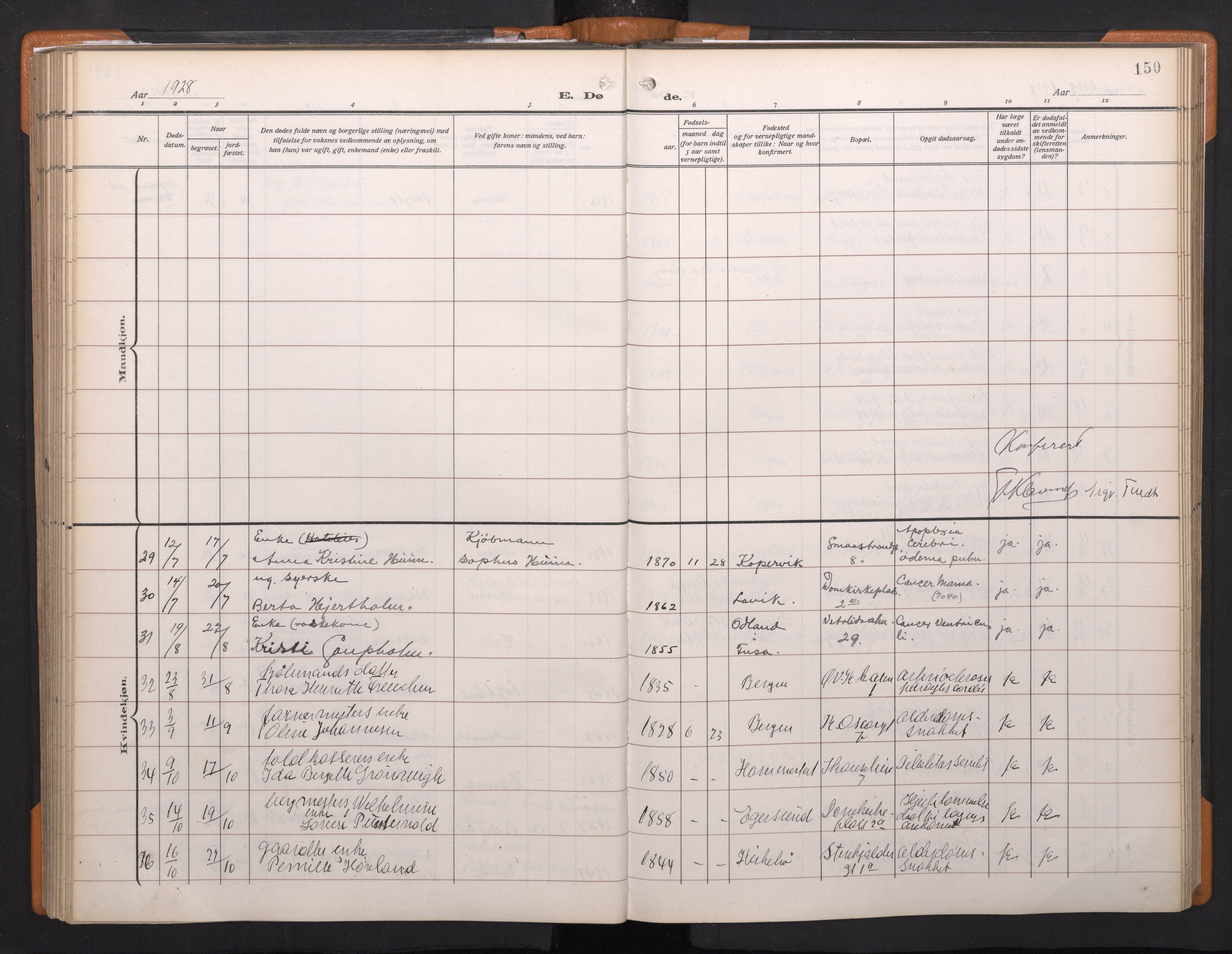 Korskirken sokneprestembete, SAB/A-76101/H/Haa/L0048: Parish register (official) no. E 6, 1910-1960, p. 149b-150a