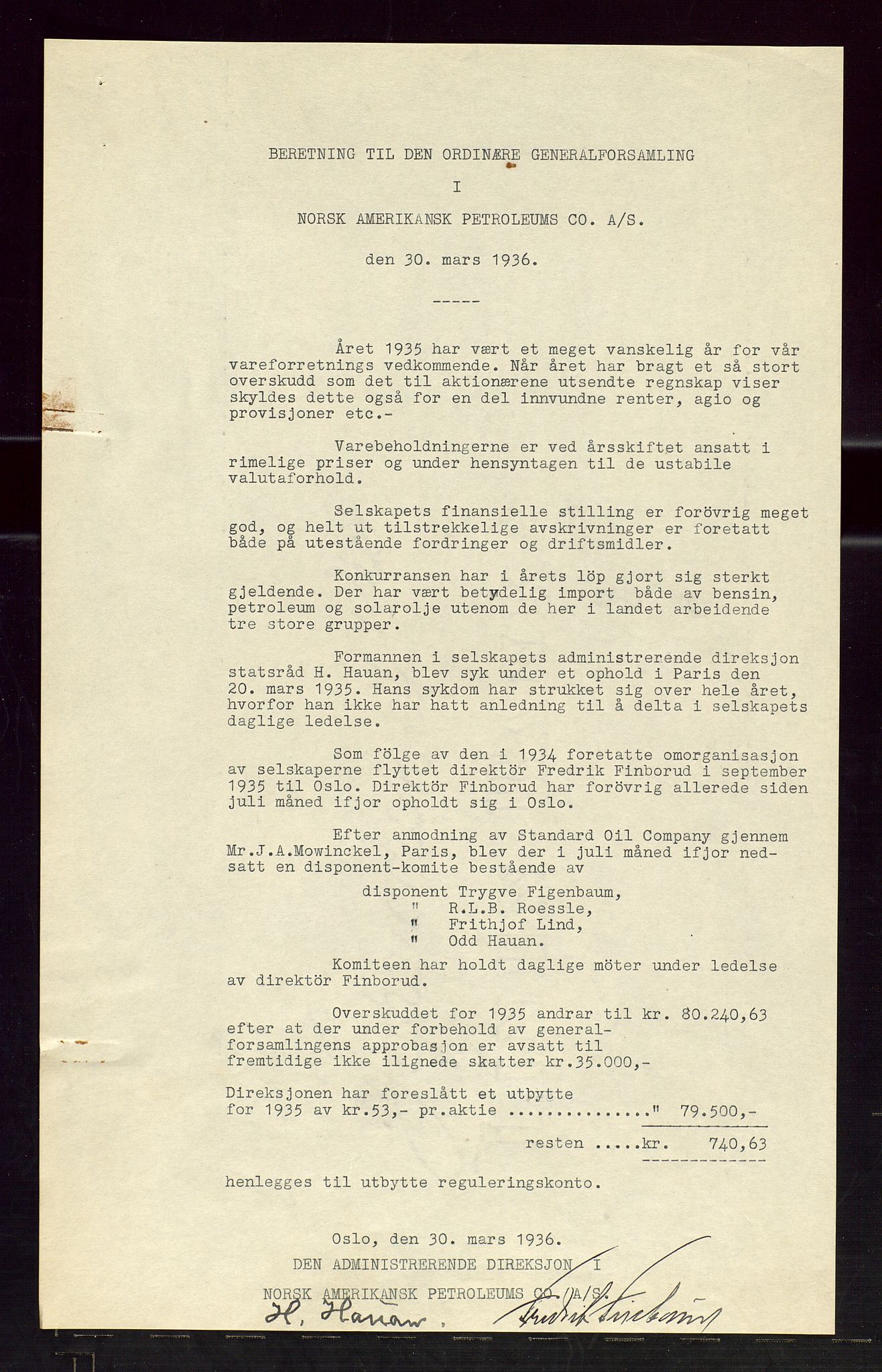 PA 1535 - Norsk-Amerikansk Petroleumscompani A/S, AV/SAST-A-101955/A/Aa/L0001/0003: Styre- og generalforsamlingsprotokoller / Ordinære og ekstraordinære generalforsamlinger i Norsk Amerikansk Petroleumsco., Norsk Amerikansk Mineraloljeco., Vestlandske Petroleumsco. 1934 og 1937, 1934-1937, p. 31