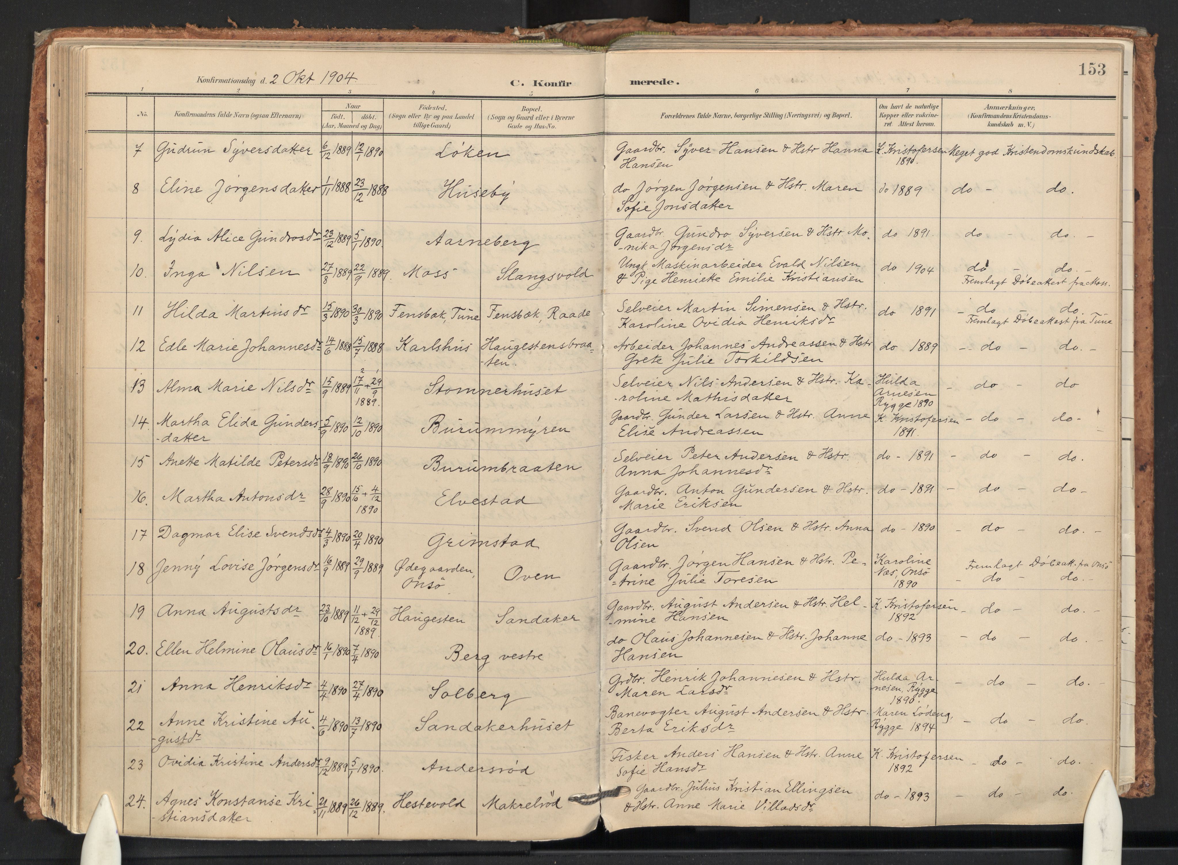 Råde prestekontor kirkebøker, AV/SAO-A-2009/F/Fa/L0008: Parish register (official) no. 8, 1903-1924, p. 153