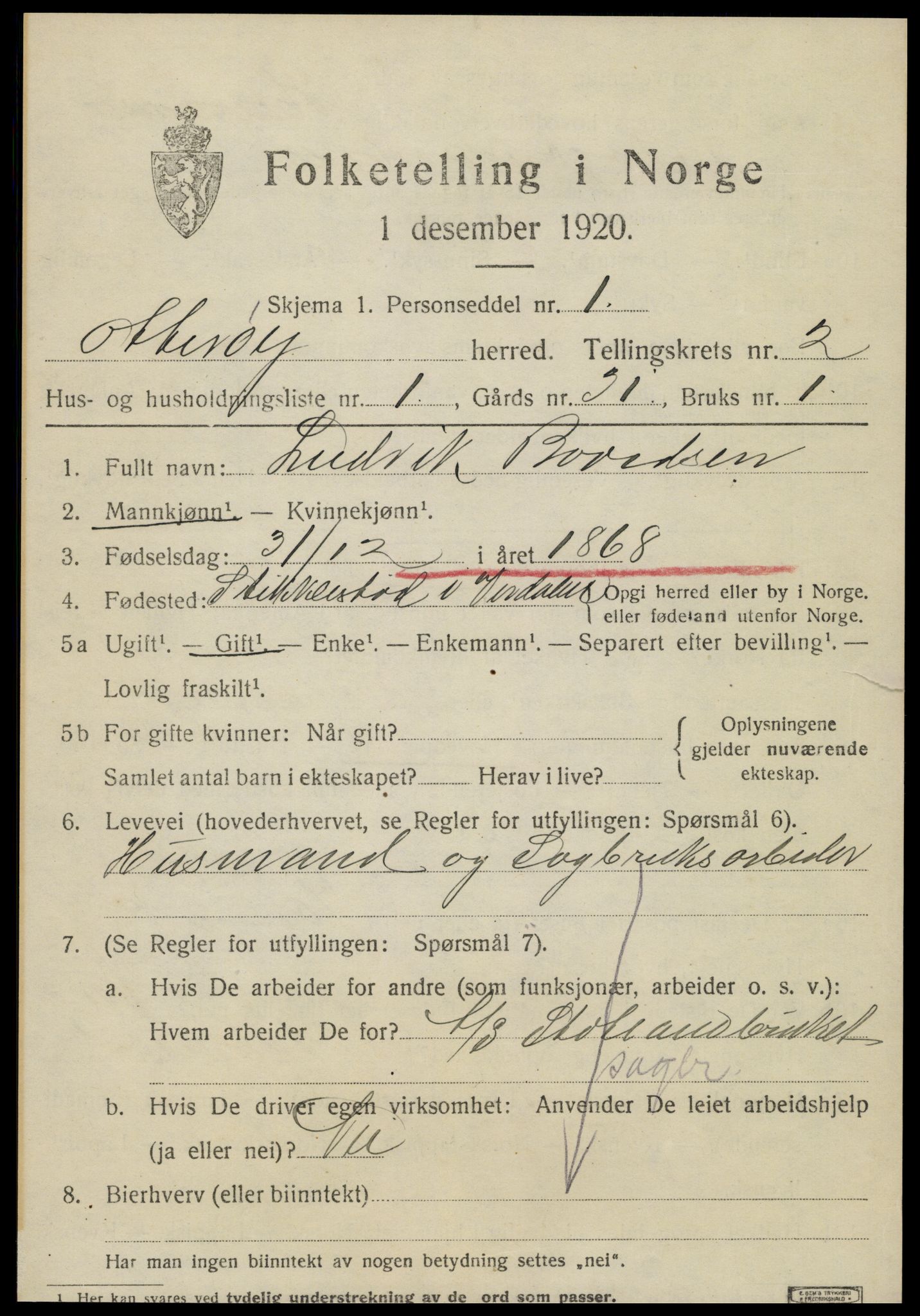 SAT, 1920 census for Otterøy, 1920, p. 1117