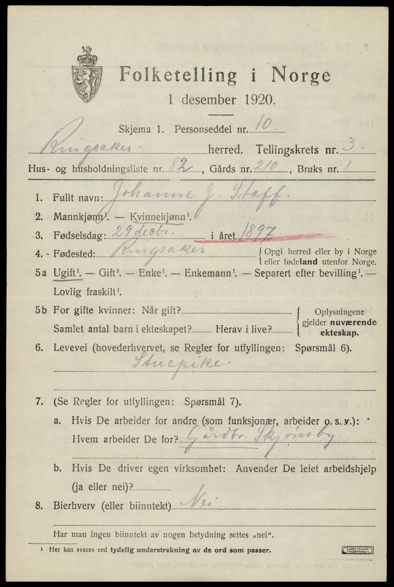 SAH, 1920 census for Ringsaker, 1920, p. 8560