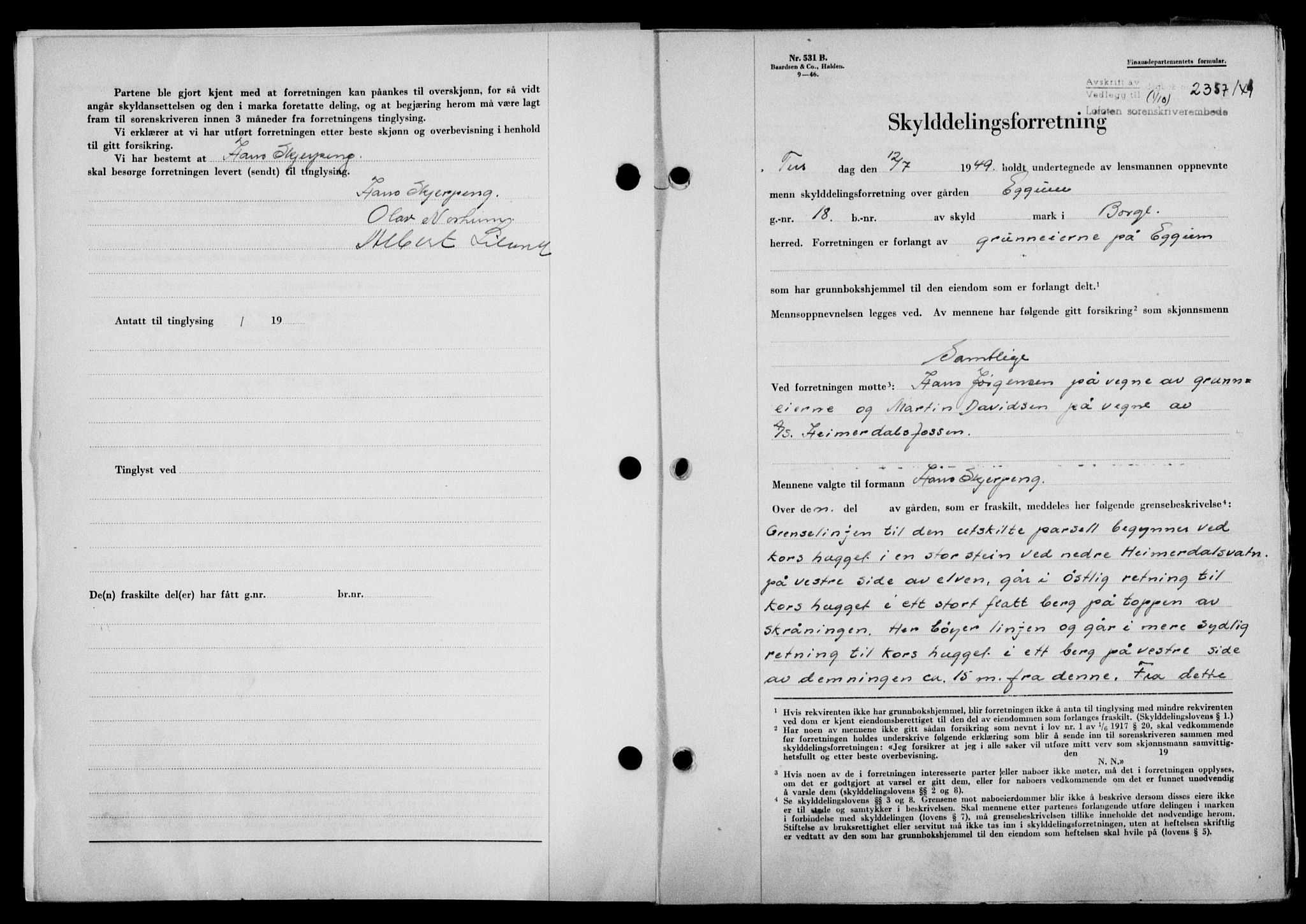 Lofoten sorenskriveri, SAT/A-0017/1/2/2C/L0022a: Mortgage book no. 22a, 1949-1950, Diary no: : 2357/1949