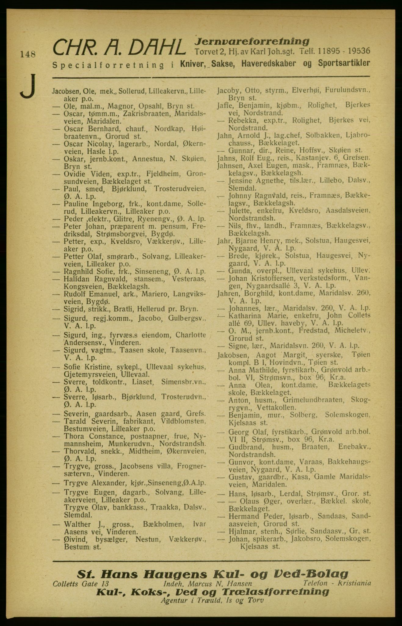 Aker adressebok/adressekalender, PUBL/001/A/002: Akers adressekalender, 1922, p. 148