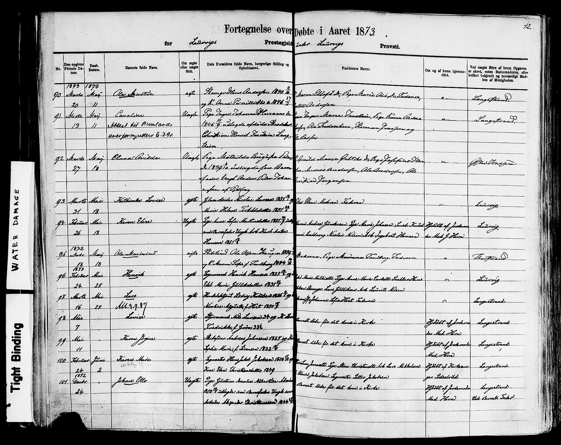 Larvik kirkebøker, AV/SAKO-A-352/F/Fa/L0006: Parish register (official) no. I 6, 1871-1883, p. 42