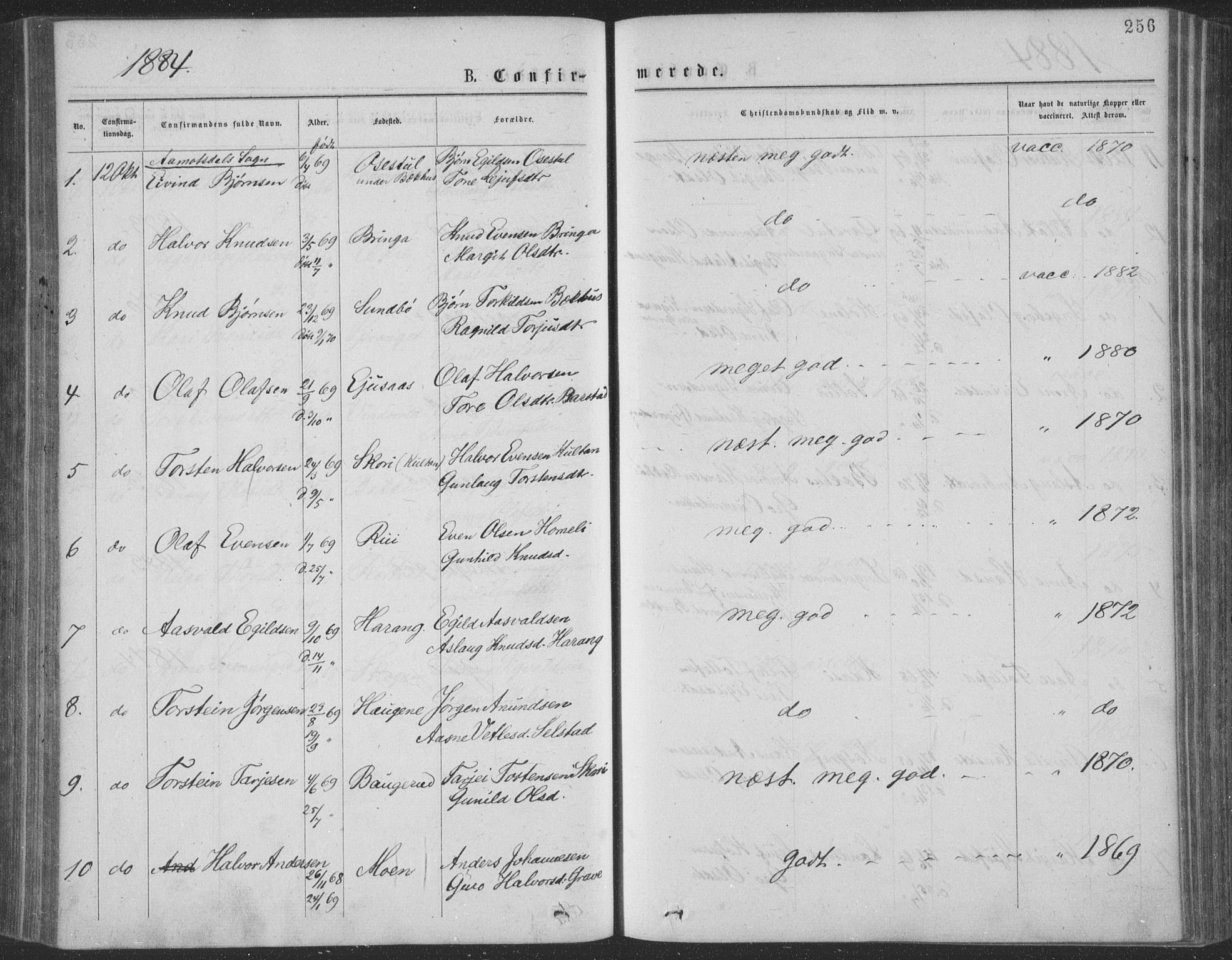 Seljord kirkebøker, SAKO/A-20/F/Fa/L0014: Parish register (official) no. I 14, 1877-1886, p. 256