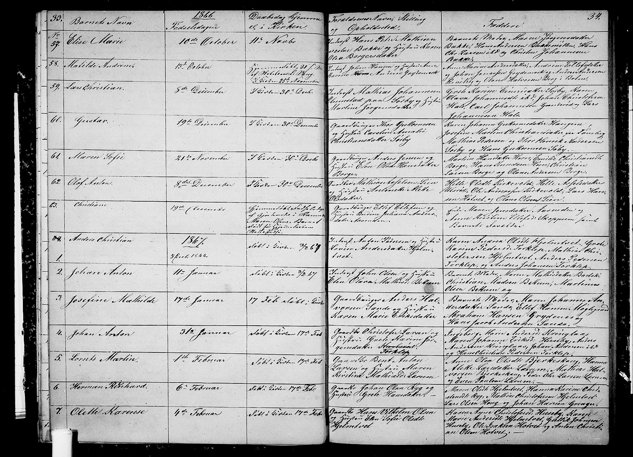 Våle kirkebøker, SAKO/A-334/G/Ga/L0003: Parish register (copy) no. I 3, 1863-1874, p. 33-34