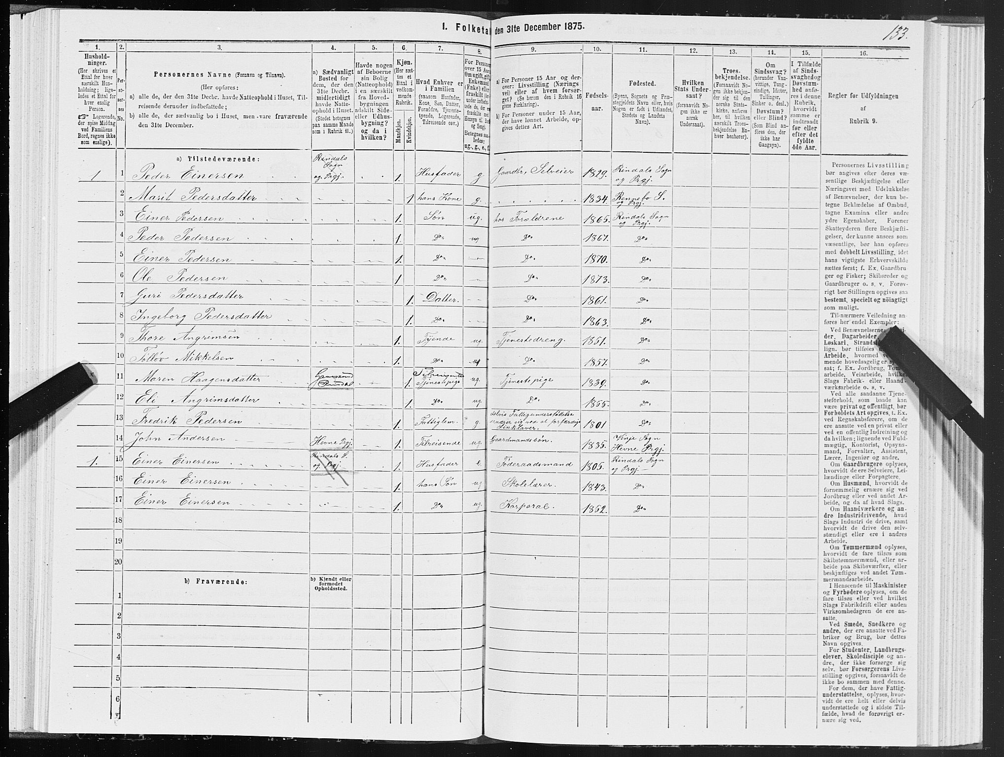 SAT, 1875 census for 1567P Rindal, 1875, p. 2133