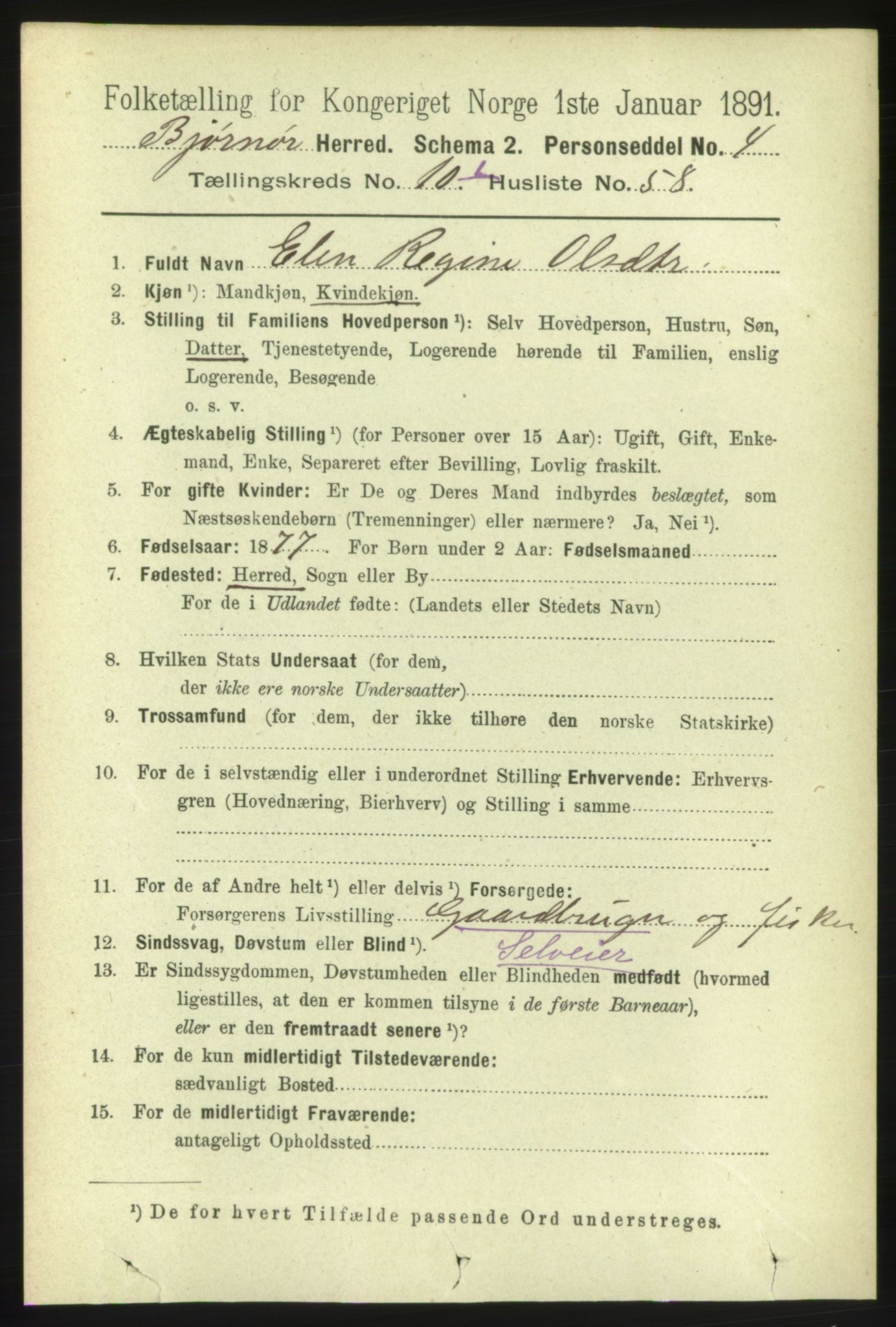 RA, 1891 census for 1632 Bjørnør, 1891, p. 4520