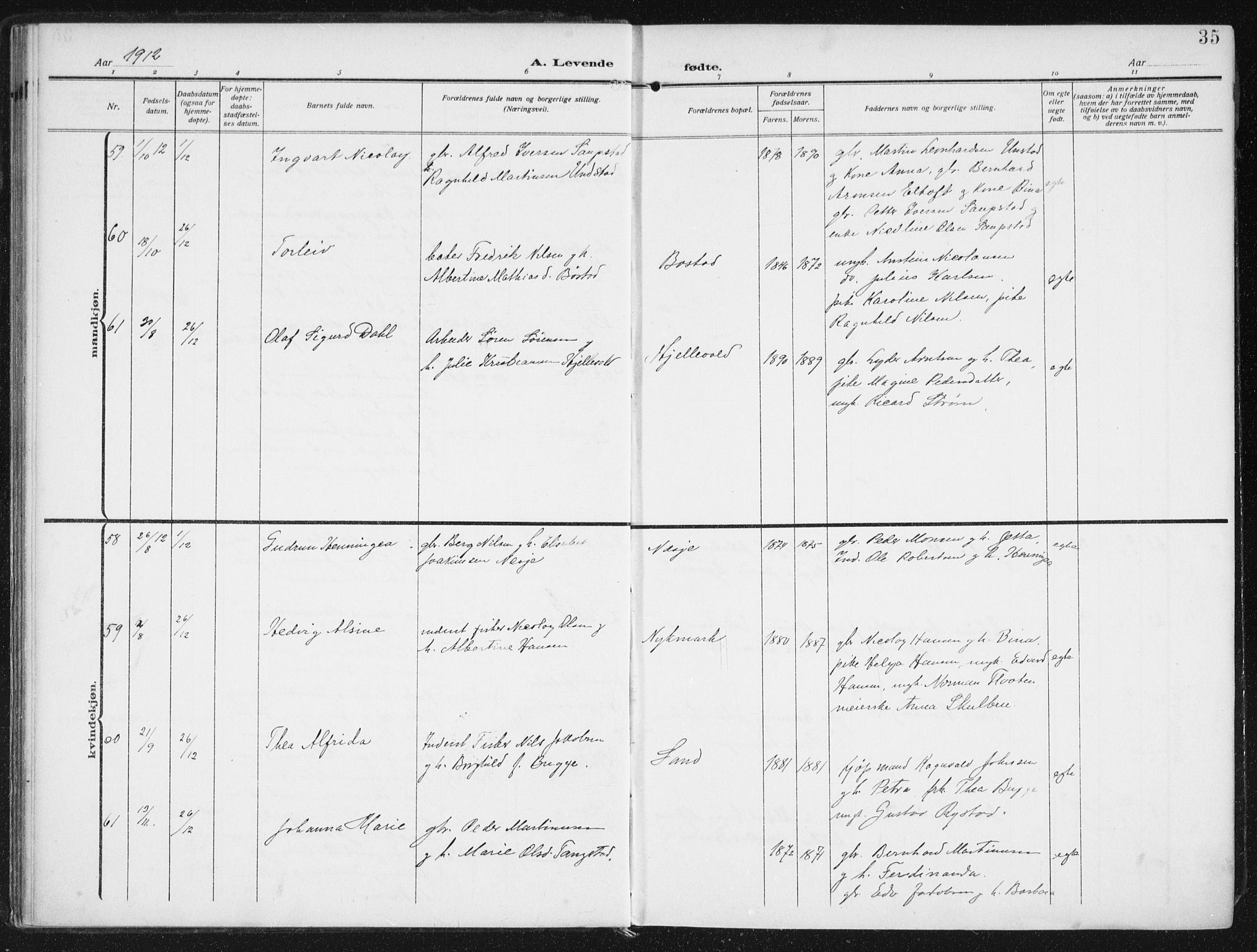 Ministerialprotokoller, klokkerbøker og fødselsregistre - Nordland, SAT/A-1459/880/L1135: Parish register (official) no. 880A09, 1908-1919, p. 35