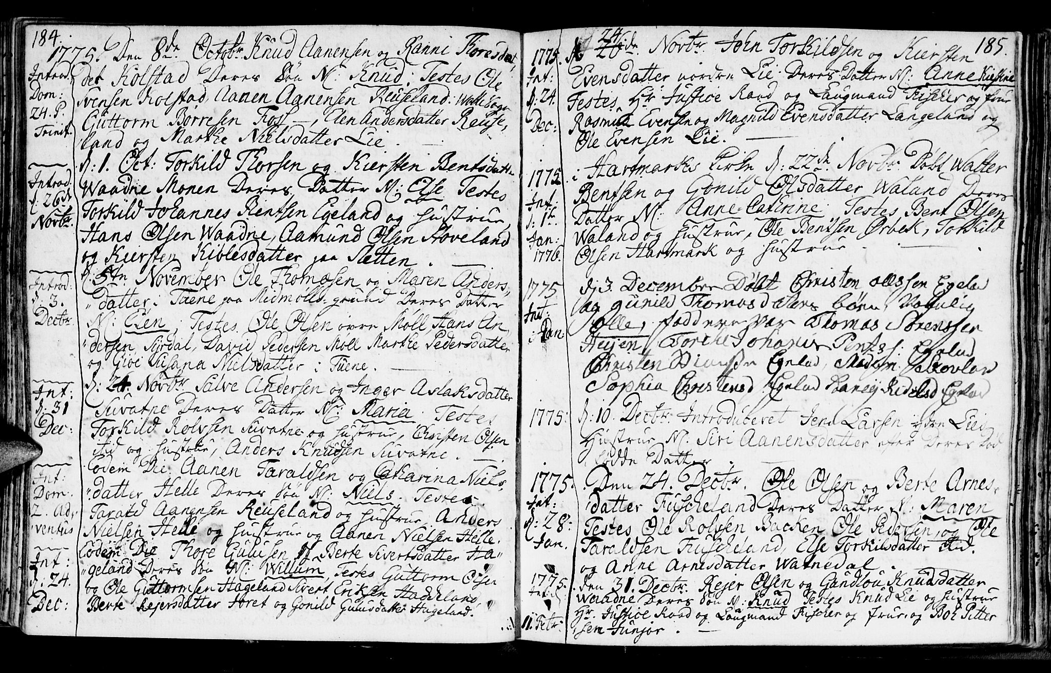 Holum sokneprestkontor, SAK/1111-0022/F/Fa/Faa/L0002: Parish register (official) no. A 2, 1756-1780, p. 184-185