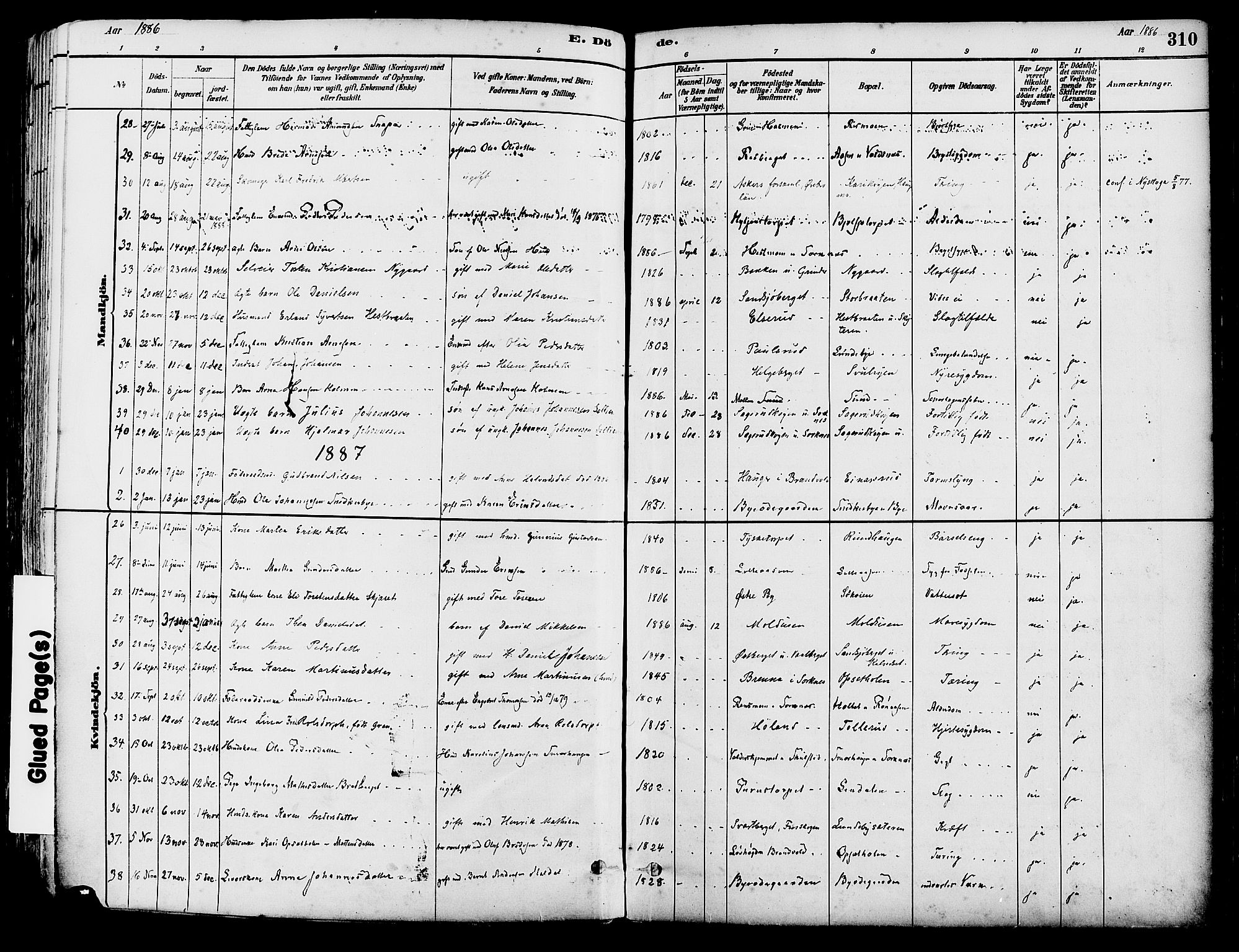 Grue prestekontor, SAH/PREST-036/H/Ha/Haa/L0012: Parish register (official) no. 12, 1881-1897, p. 310
