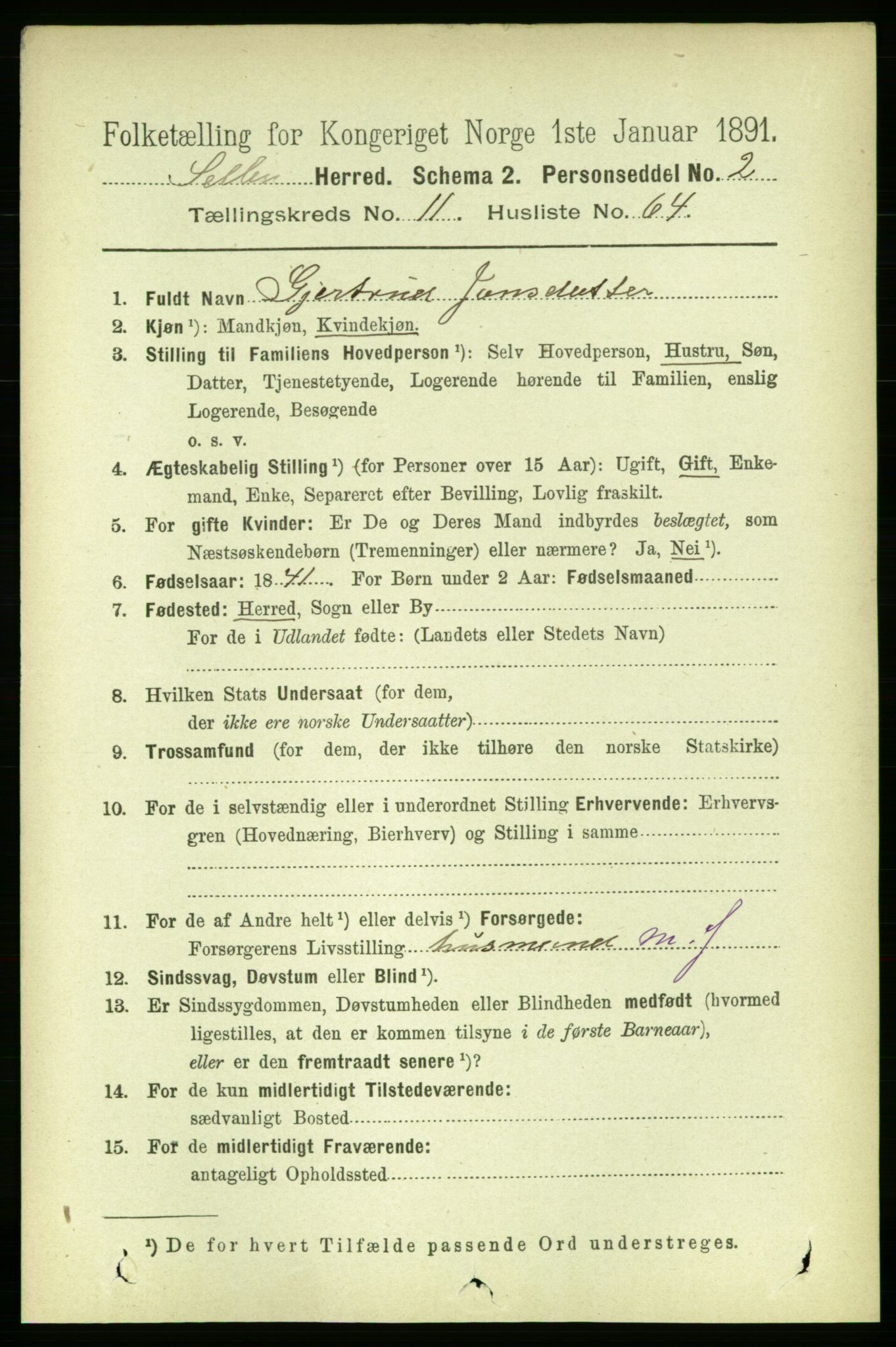 RA, 1891 census for 1664 Selbu, 1891, p. 4361