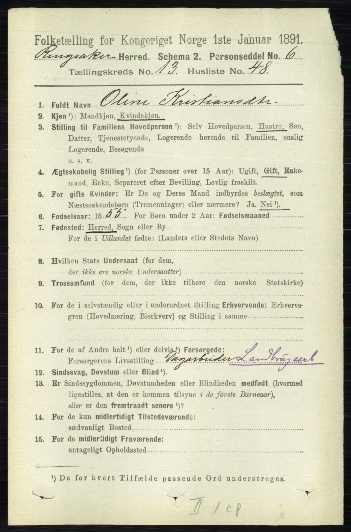 RA, 1891 census for 0412 Ringsaker, 1891, p. 7472