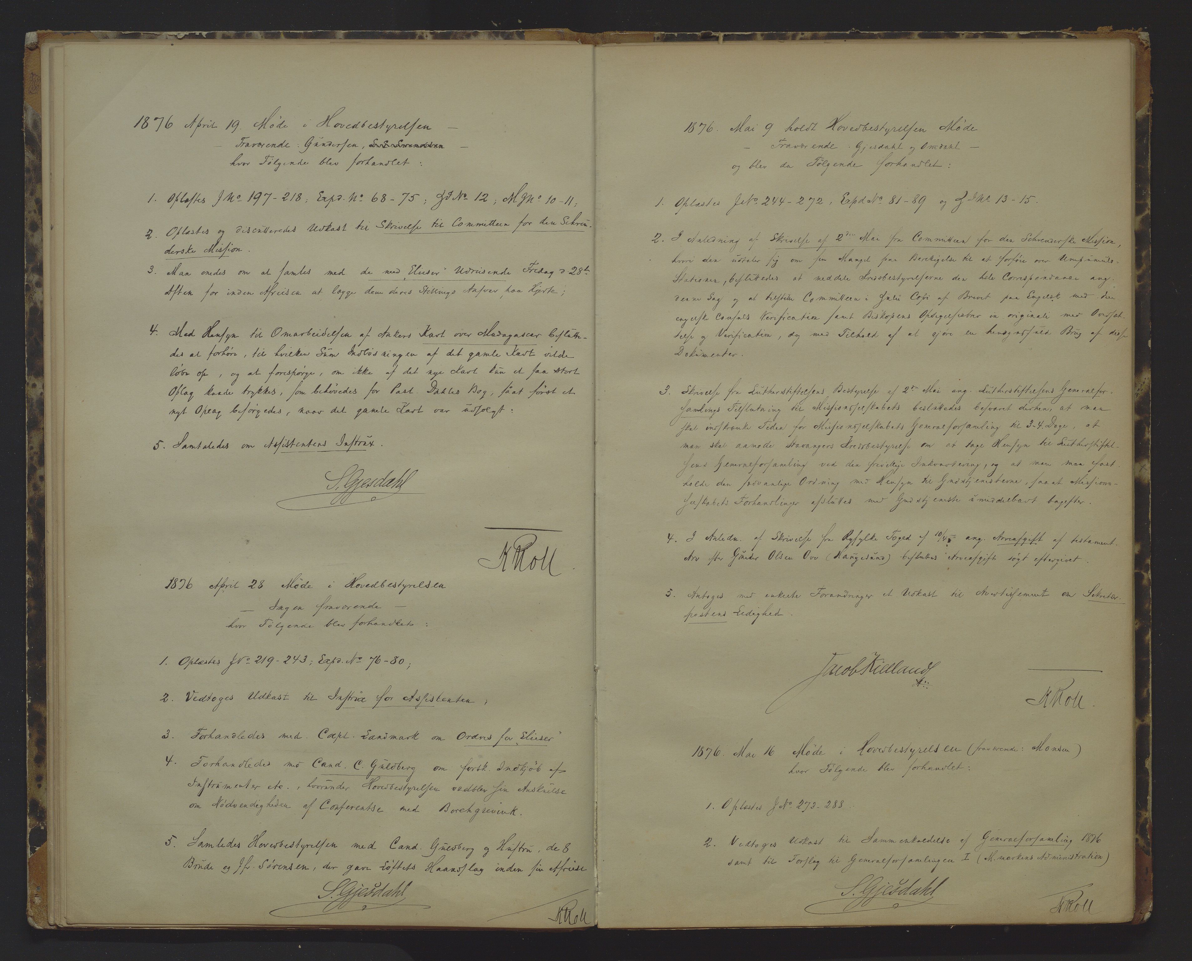 Det Norske Misjonsselskap - hovedadministrasjonen, VID/MA-A-1045/D/Da/Daa/L0009: Styreprotokoll nr. IV, 25. januar 1875 - 9. februar 1881, 1875-1881