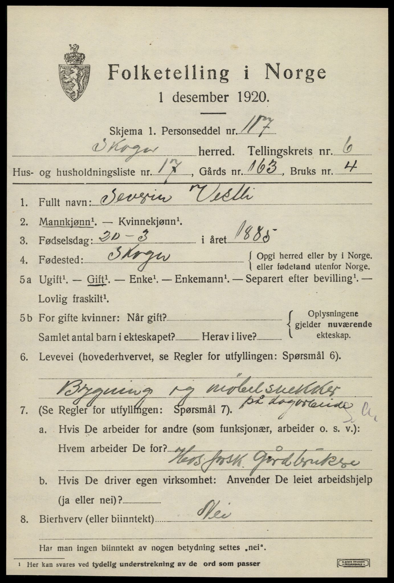 SAT, 1920 census for Skogn, 1920, p. 7637