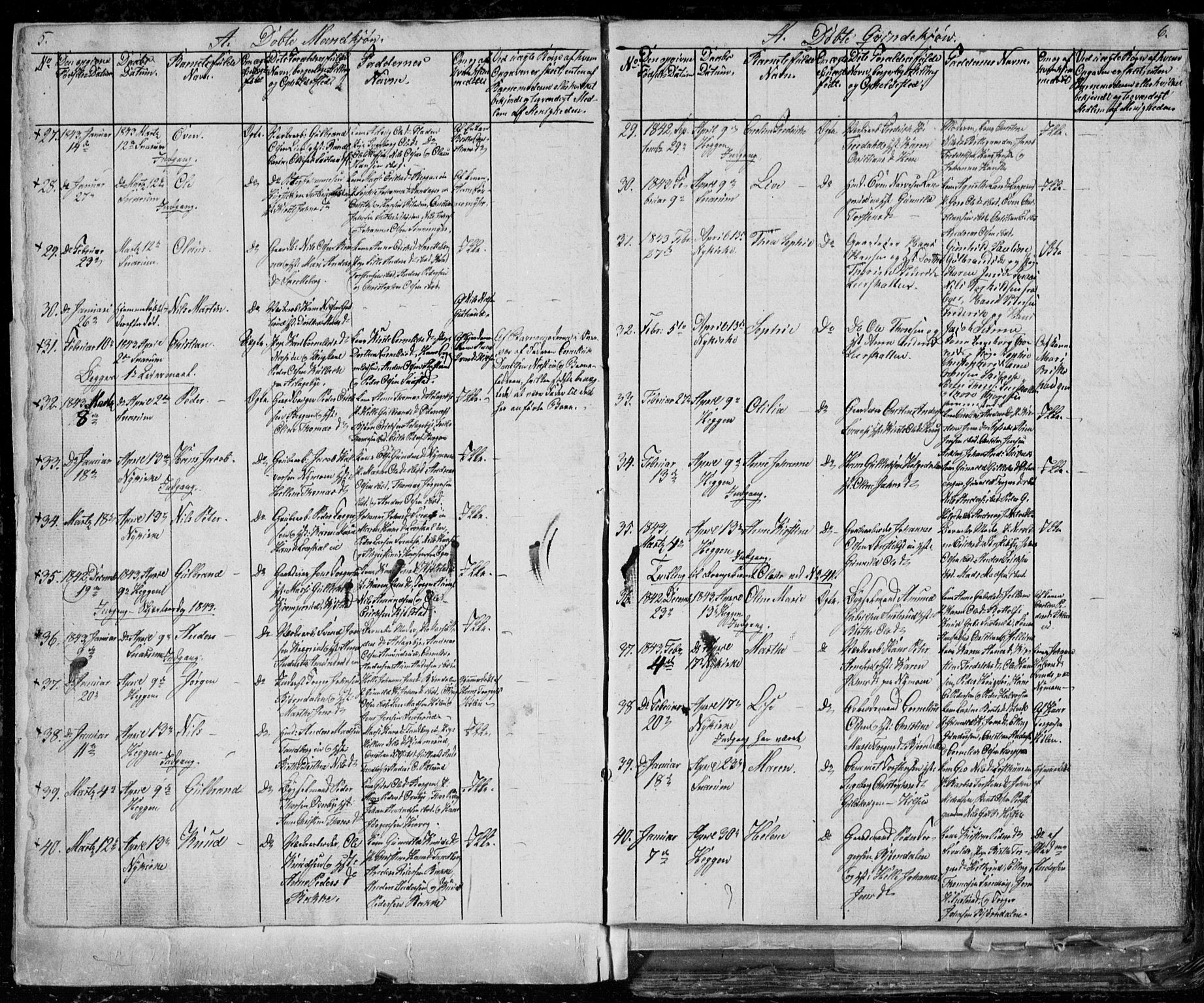 Modum kirkebøker, AV/SAKO-A-234/G/Ga/L0004: Parish register (copy) no. I 4, 1843-1846, p. 5-6