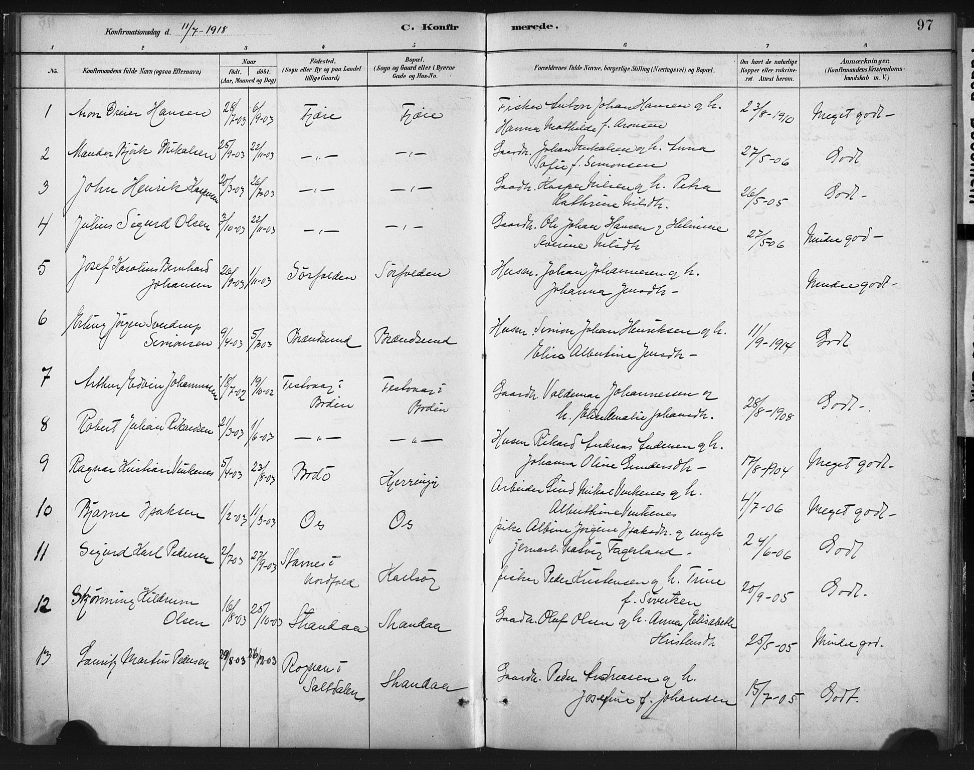 Ministerialprotokoller, klokkerbøker og fødselsregistre - Nordland, SAT/A-1459/803/L0071: Parish register (official) no. 803A01, 1881-1897, p. 97
