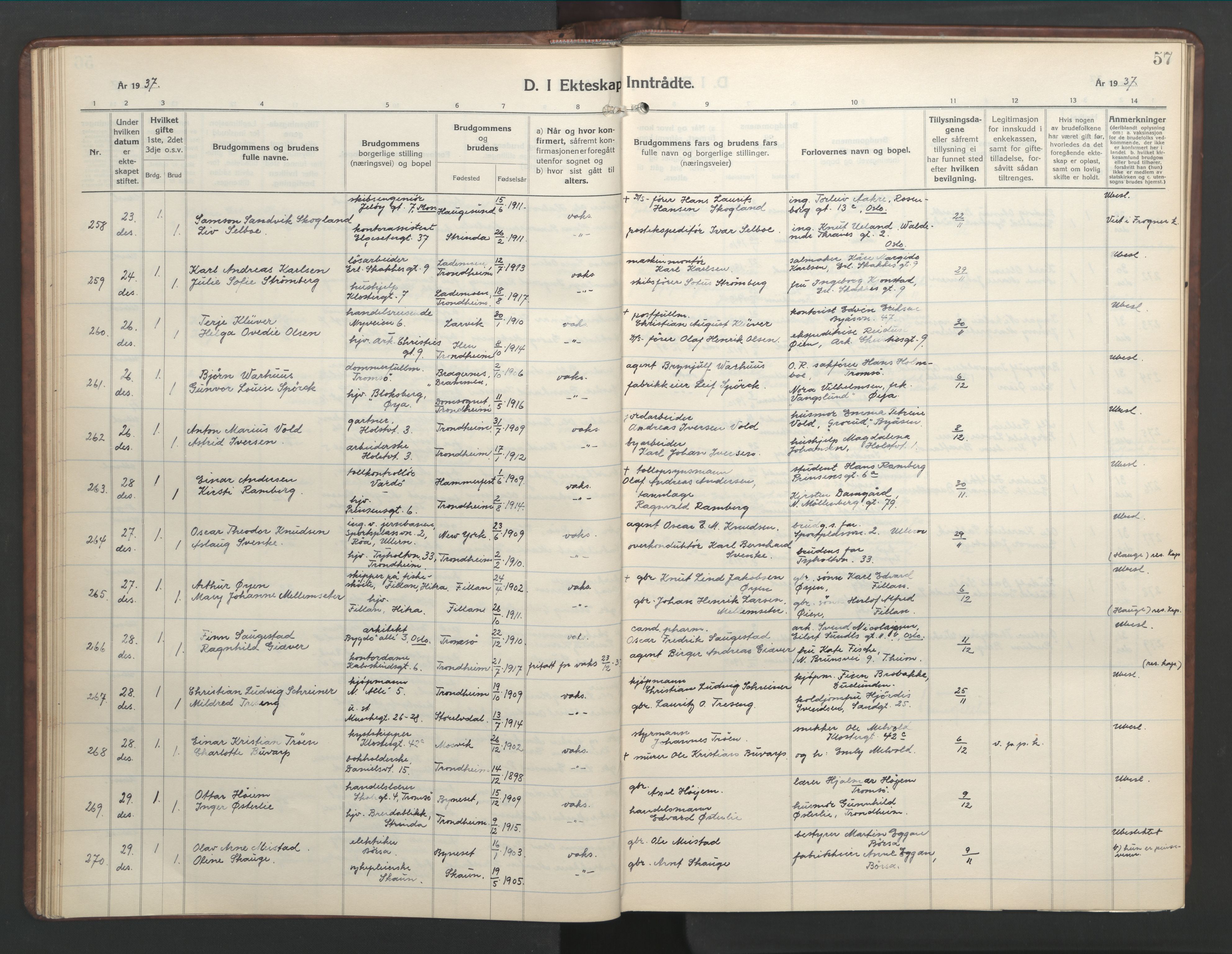 Ministerialprotokoller, klokkerbøker og fødselsregistre - Sør-Trøndelag, SAT/A-1456/601/L0101: Parish register (copy) no. 601C19, 1935-1946, p. 57