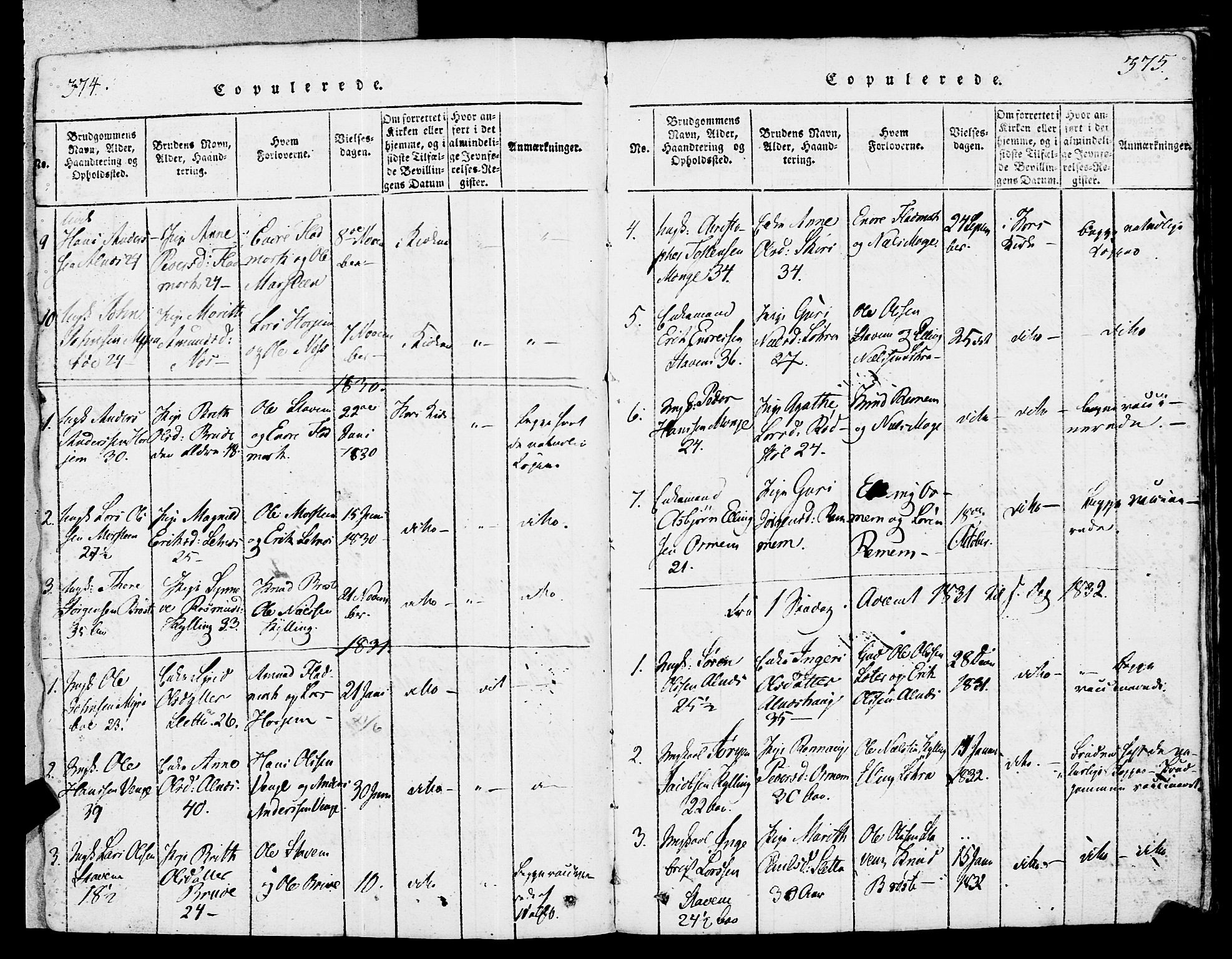 Ministerialprotokoller, klokkerbøker og fødselsregistre - Møre og Romsdal, SAT/A-1454/546/L0593: Parish register (official) no. 546A01, 1818-1853, p. 374-375