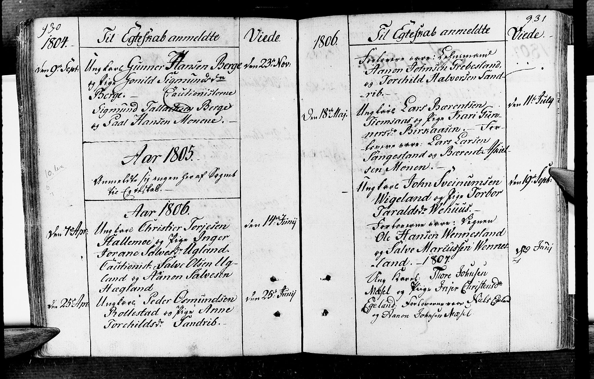 Vennesla sokneprestkontor, AV/SAK-1111-0045/Fa/Fac/L0002: Parish register (official) no. A 2, 1785-1834, p. 930-931