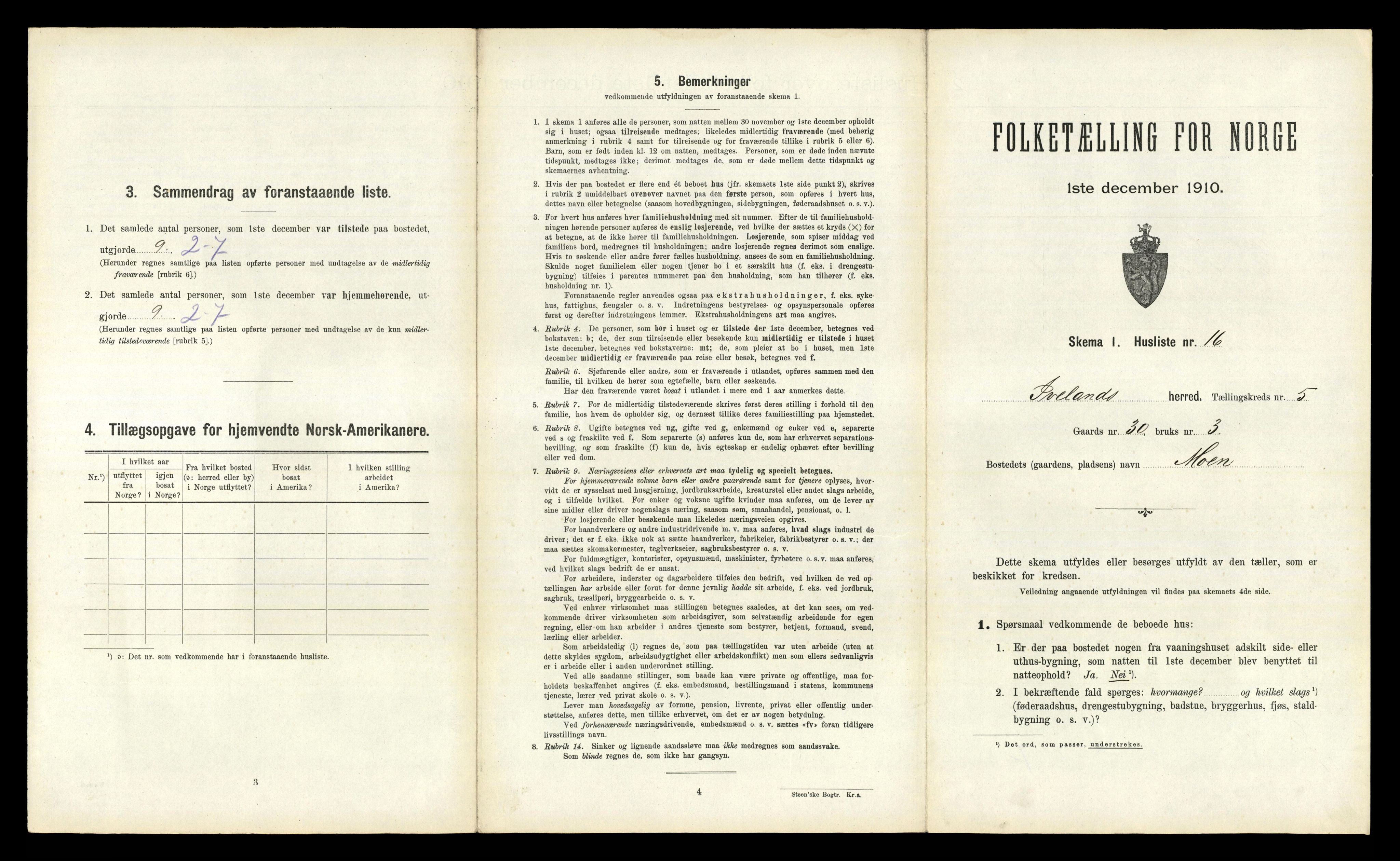 RA, 1910 census for Iveland, 1910, p. 251