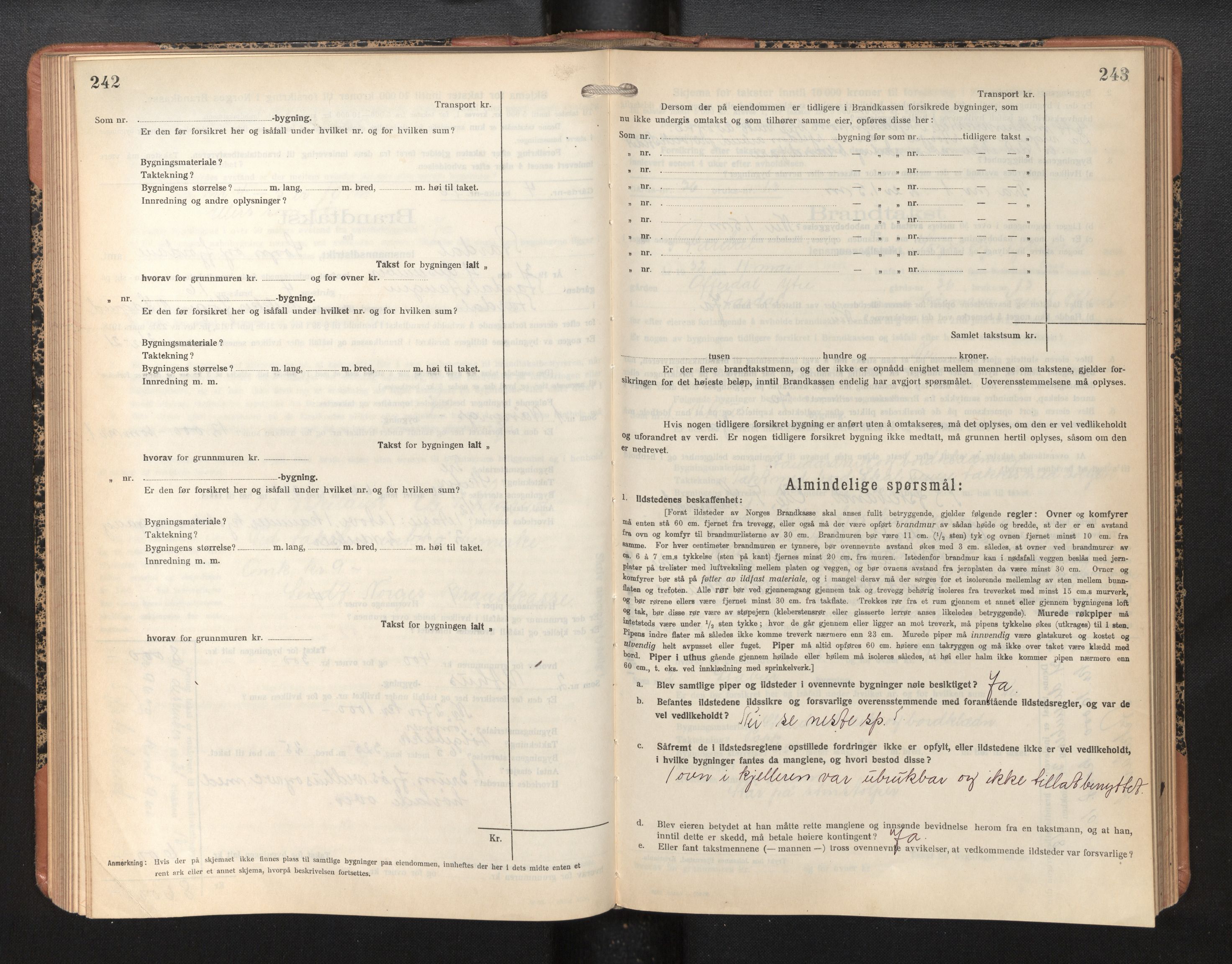 Lensmannen i Årdal, AV/SAB-A-30501/0012/L0010: Branntakstprotokoll, skjematakst, 1926-1939, p. 242-243