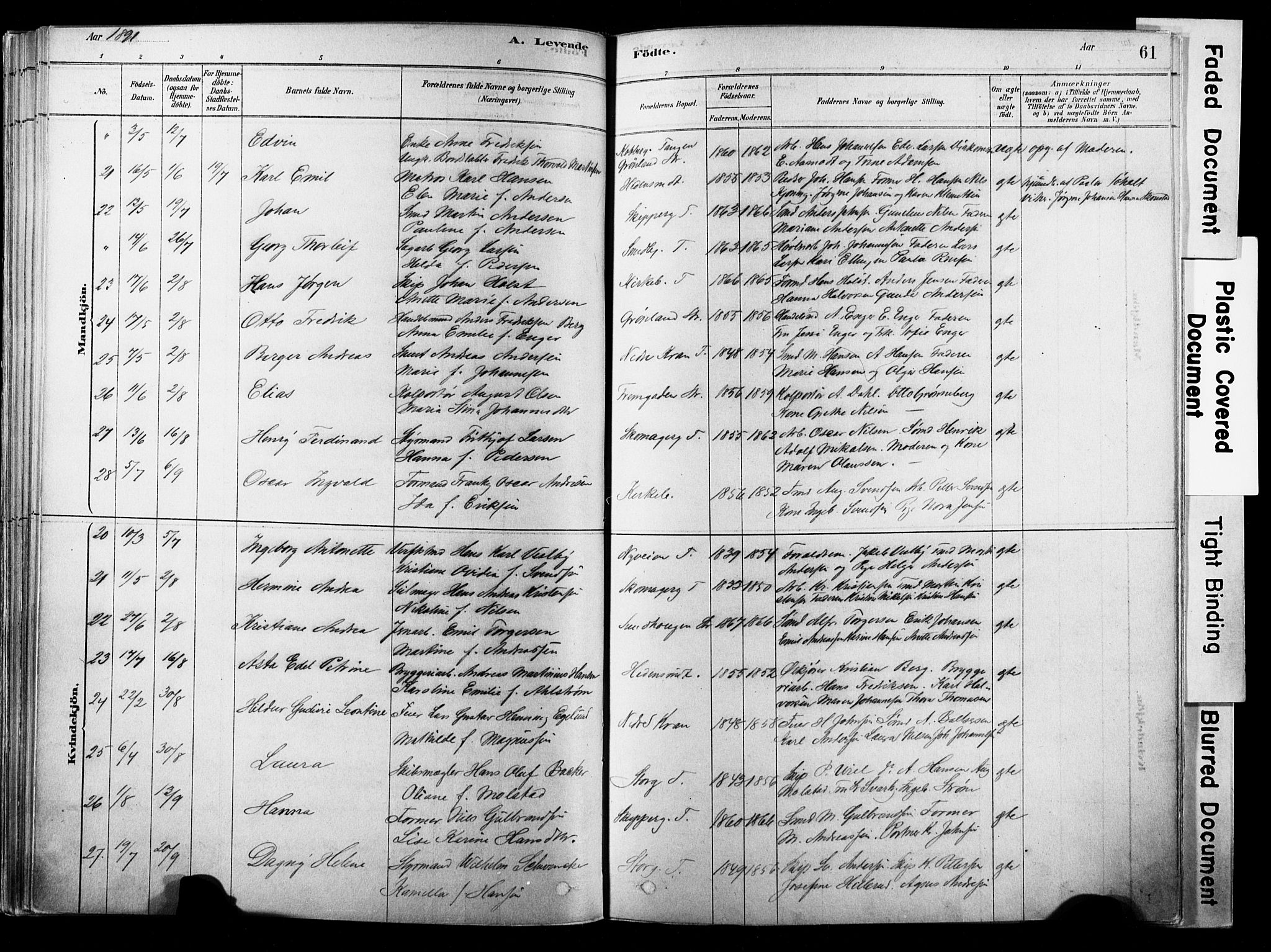 Strømsø kirkebøker, AV/SAKO-A-246/F/Fb/L0006: Parish register (official) no. II 6, 1879-1910, p. 61