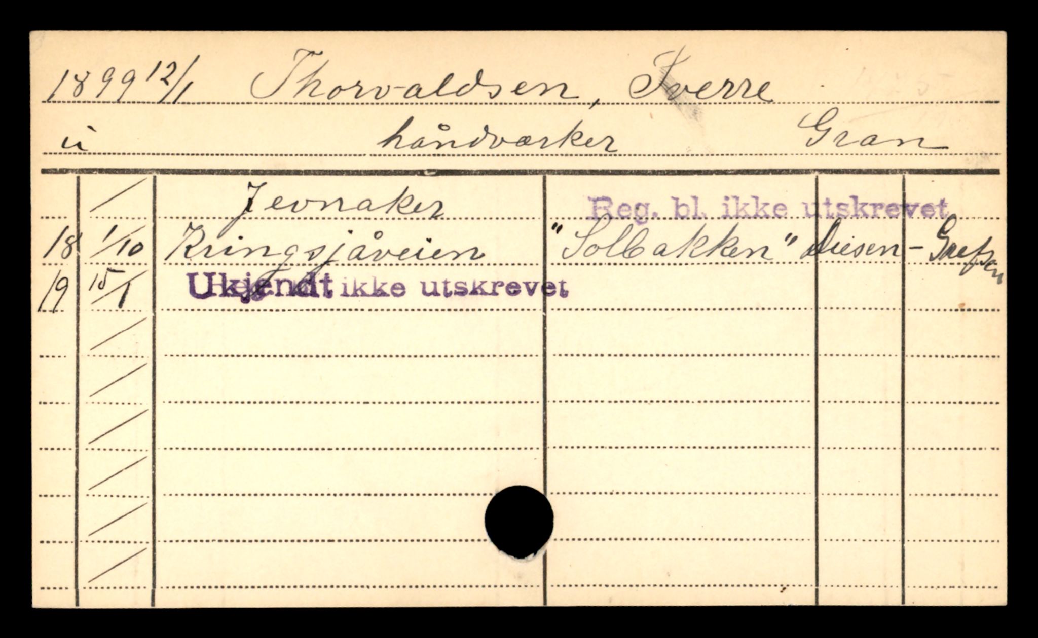 Oslo folkeregister, Registerkort, AV/SAO-A-11715/D/Da/L0094: Menn: Thorvaldsen Reidar - Ubberud Gunnar, 1906-1919