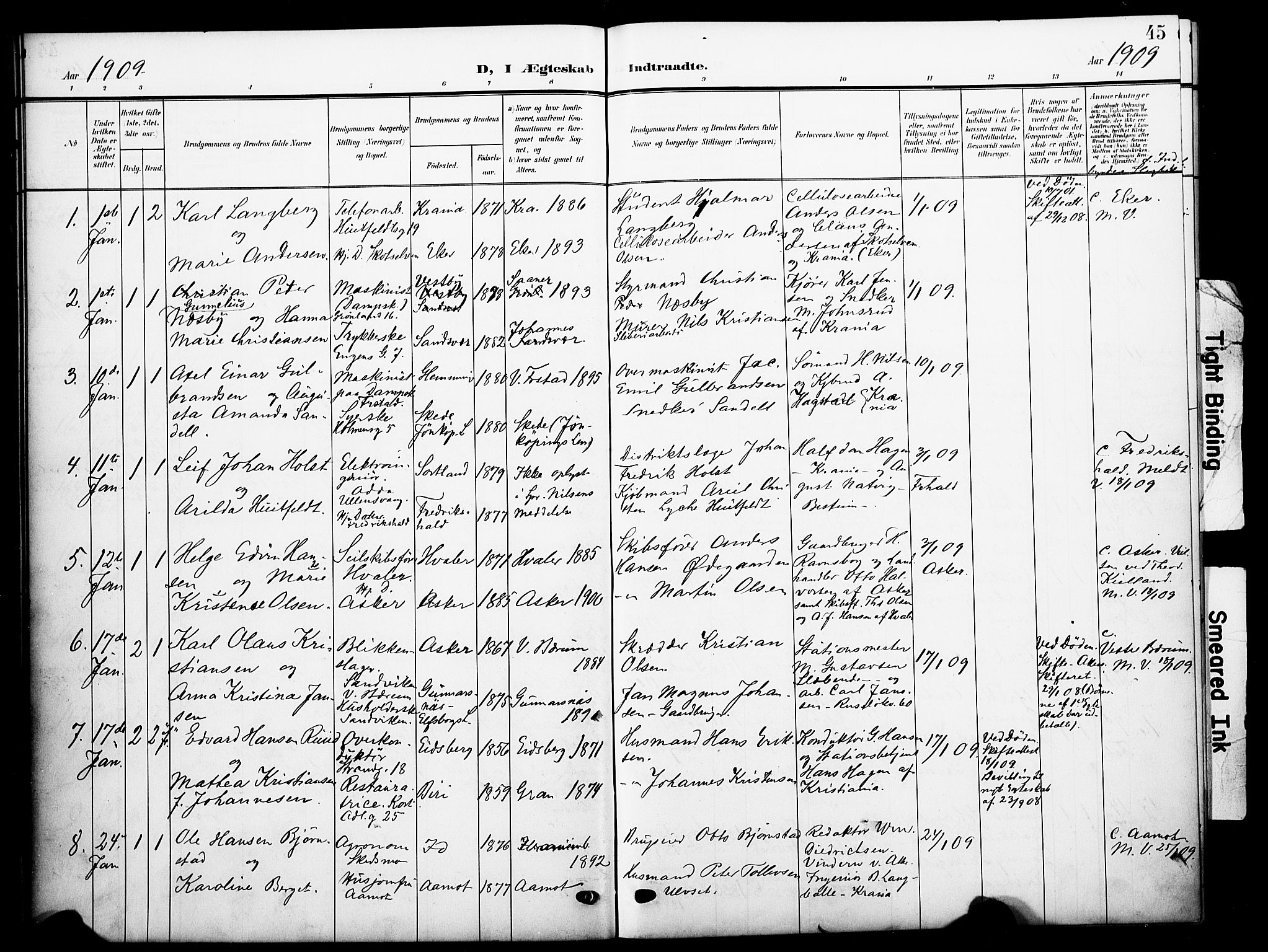 Johannes prestekontor Kirkebøker, AV/SAO-A-10852/F/Fa/L0010: Parish register (official) no. 10, 1907-1919, p. 45