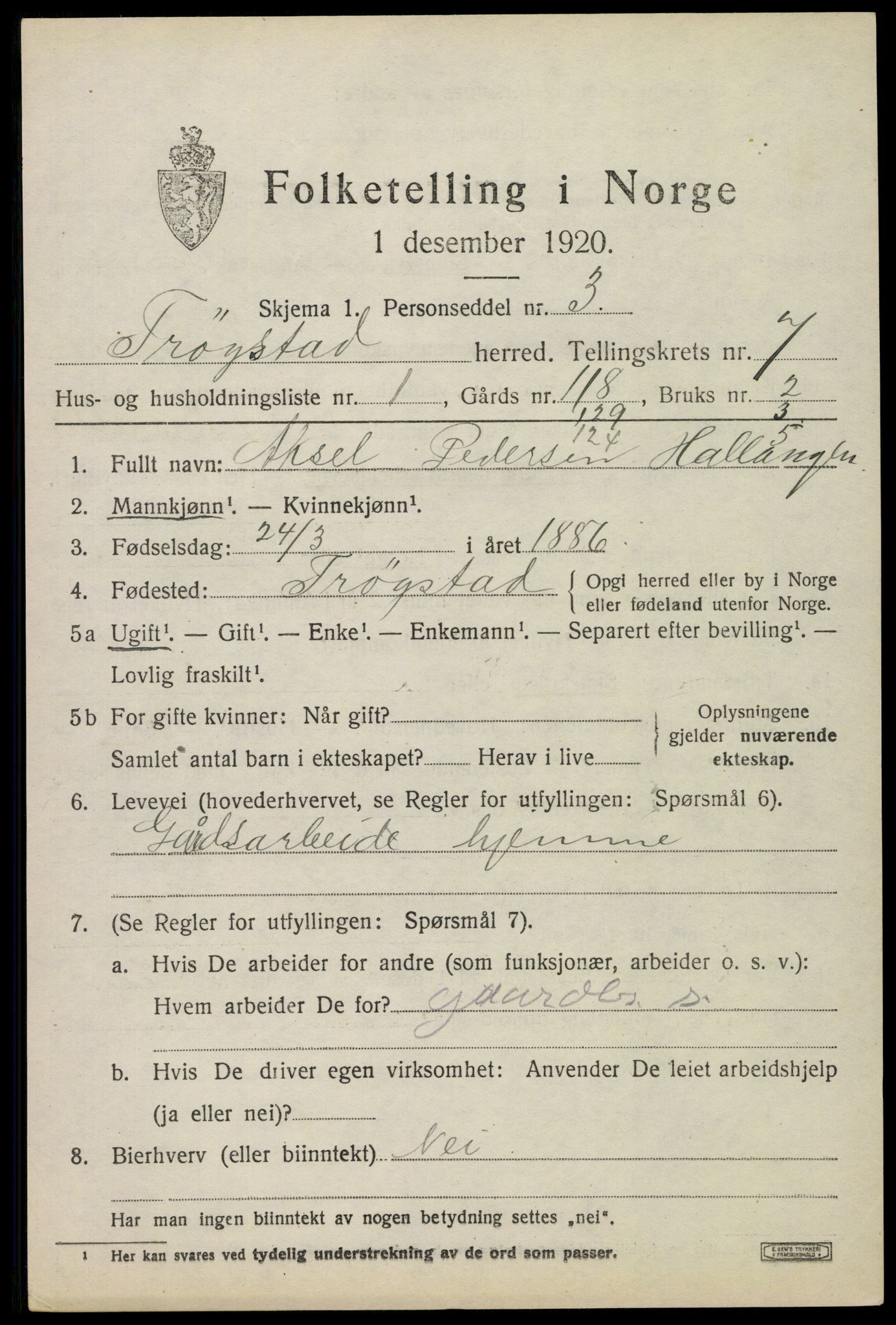 SAO, 1920 census for Trøgstad, 1920, p. 7576