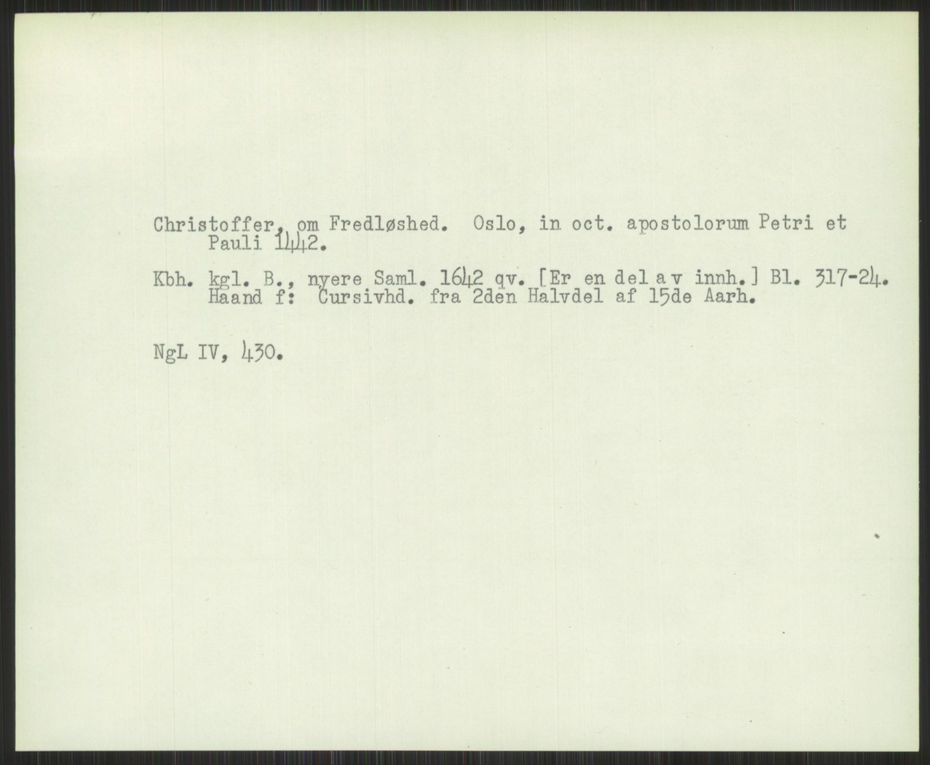 Norsk Historisk Kjeldeskrift-Institutt (NHKI), AV/RA-S-6117/G/Gc/L0030: Tematisk register til Gustav Storms håndskriftbeskrivelser i NgL bd. IV, 1381-1480, p. 339
