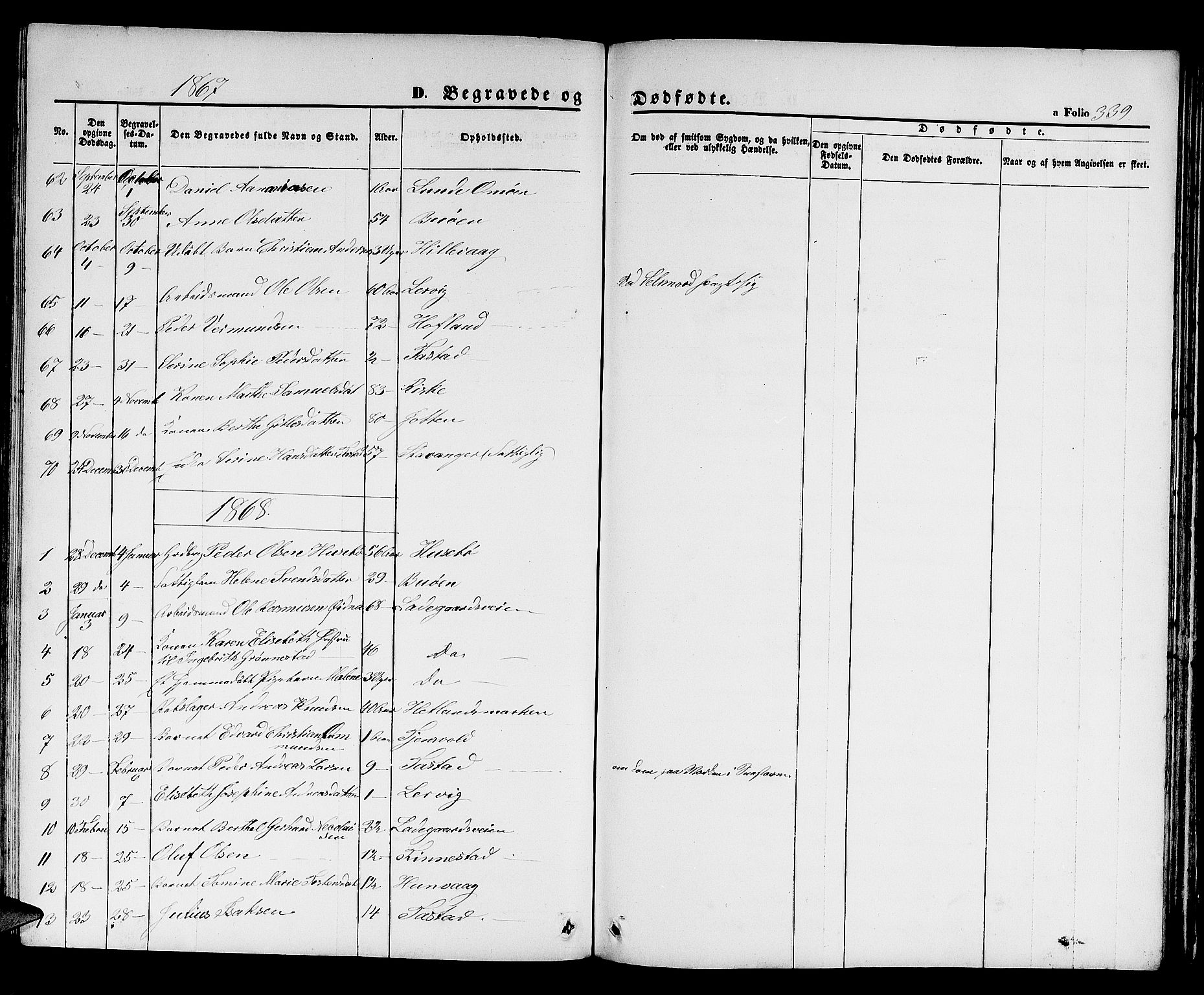 Hetland sokneprestkontor, SAST/A-101826/30/30BB/L0003: Parish register (copy) no. B 3, 1863-1877, p. 339