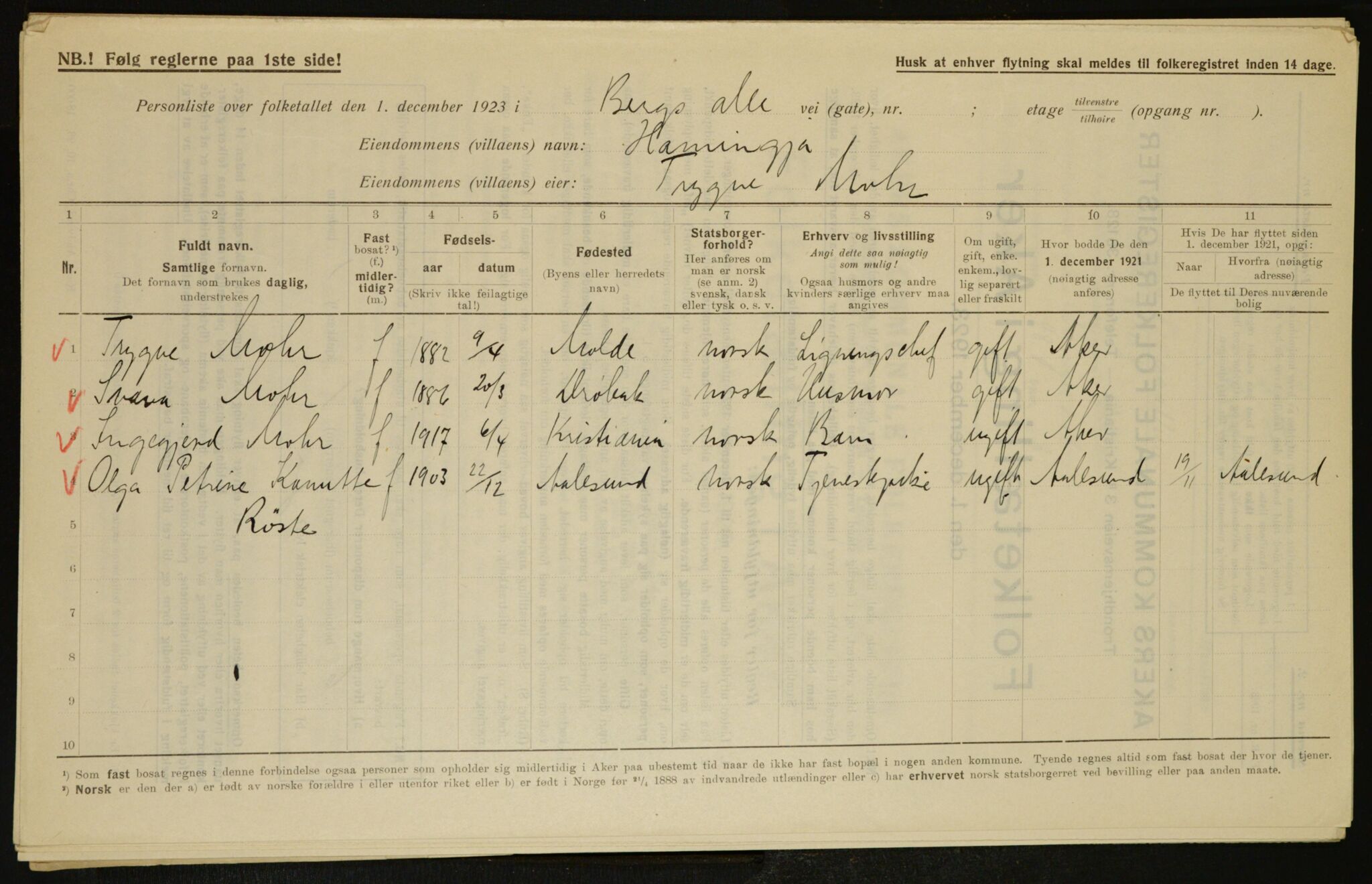 , Municipal Census 1923 for Aker, 1923, p. 7759