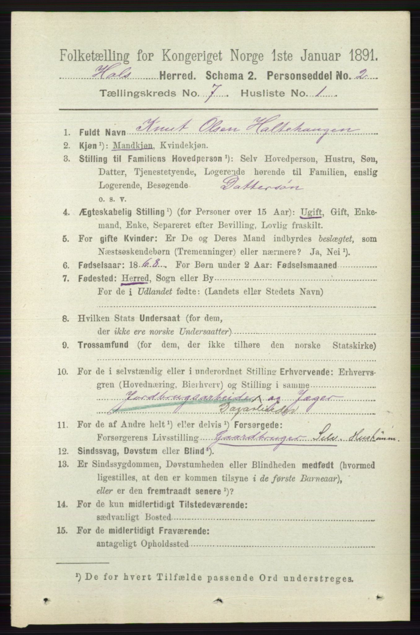 RA, 1891 census for 0620 Hol, 1891, p. 2016