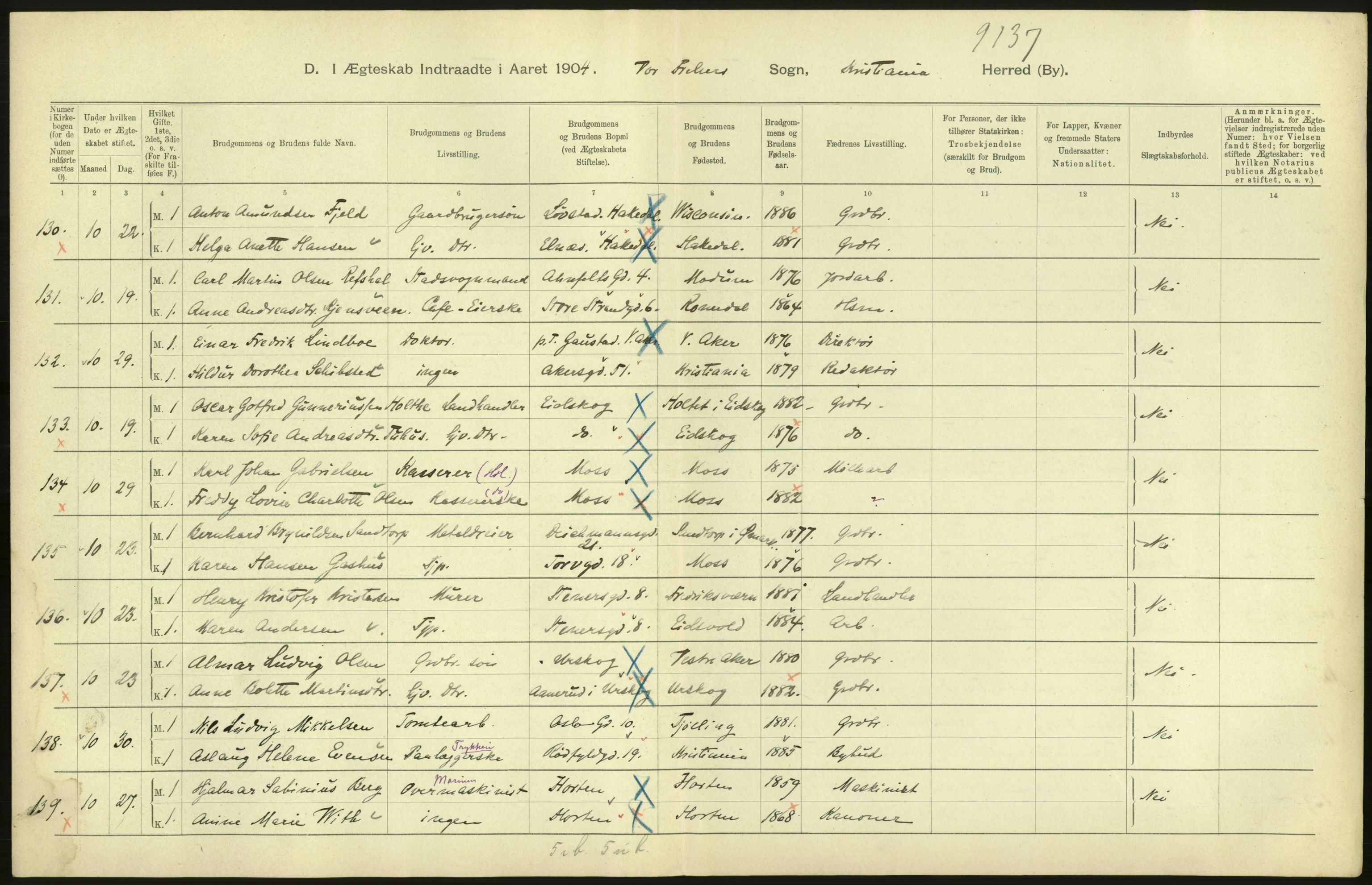 Statistisk sentralbyrå, Sosiodemografiske emner, Befolkning, AV/RA-S-2228/D/Df/Dfa/Dfab/L0004: Kristiania: Gifte, døde, 1904, p. 240