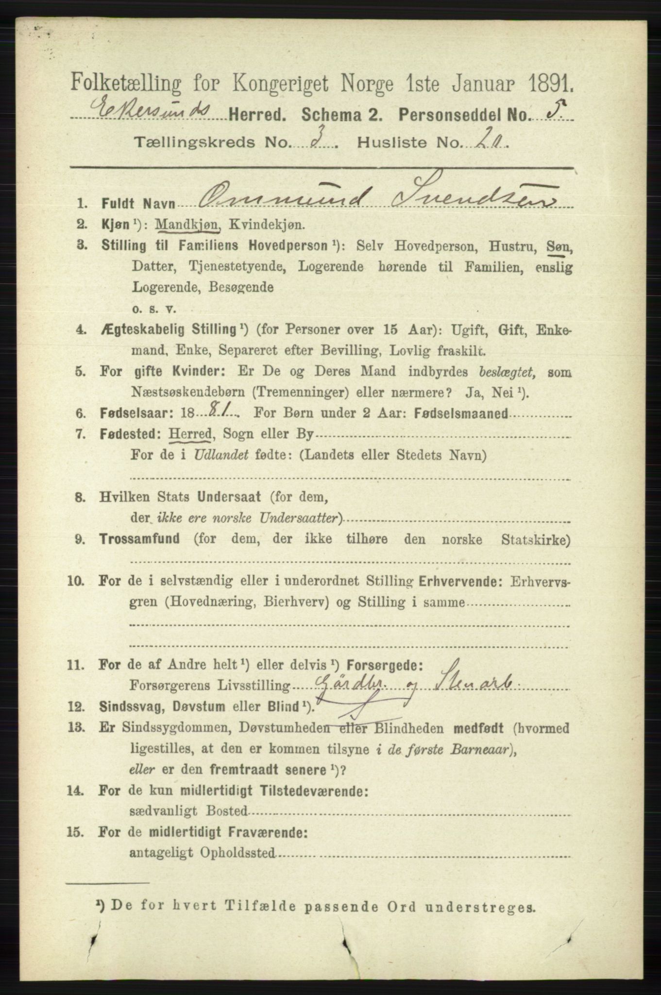 RA, 1891 census for 1116 Eigersund herred, 1891, p. 1202