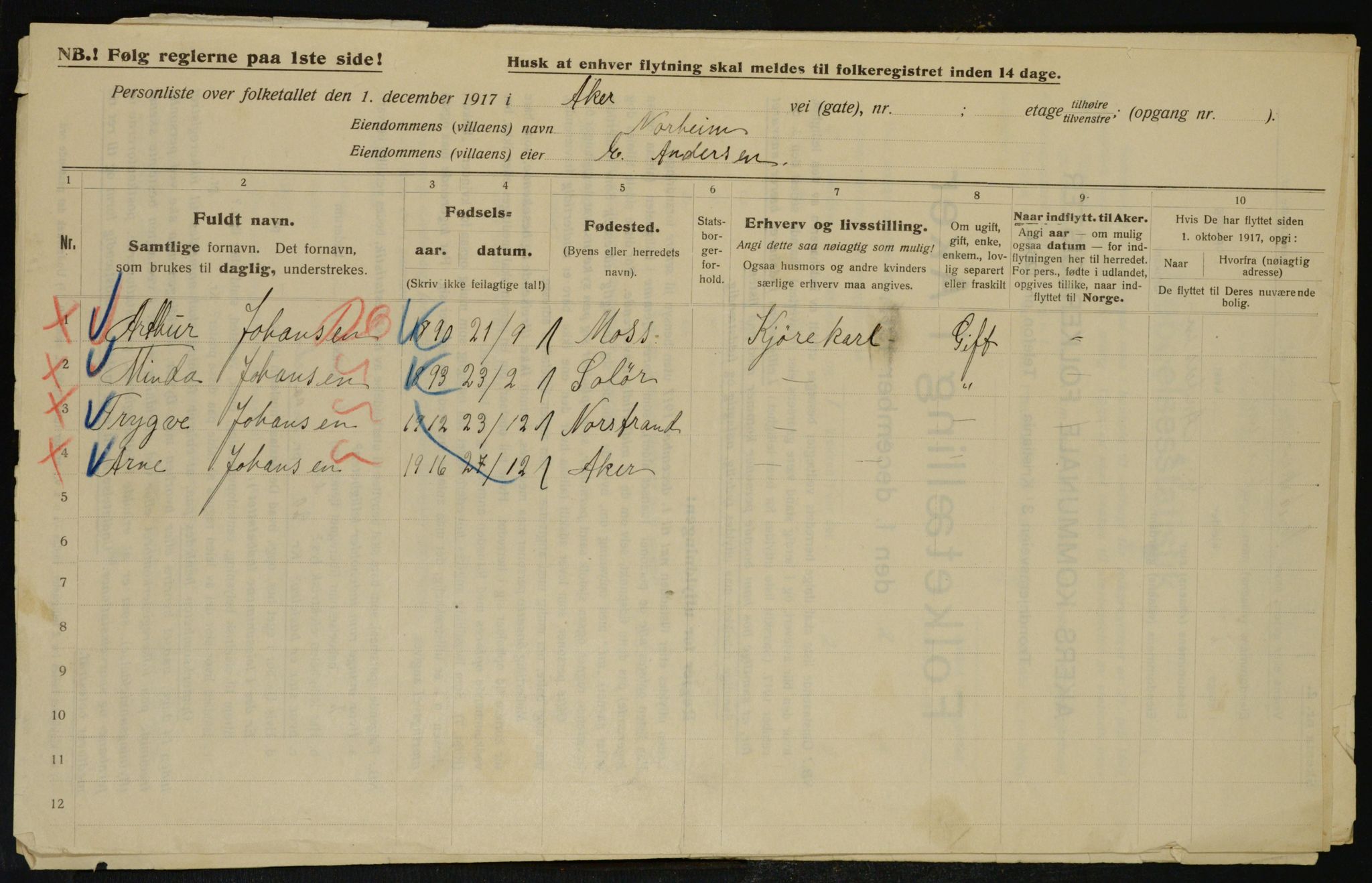 OBA, Municipal Census 1917 for Aker, 1917, p. 22942