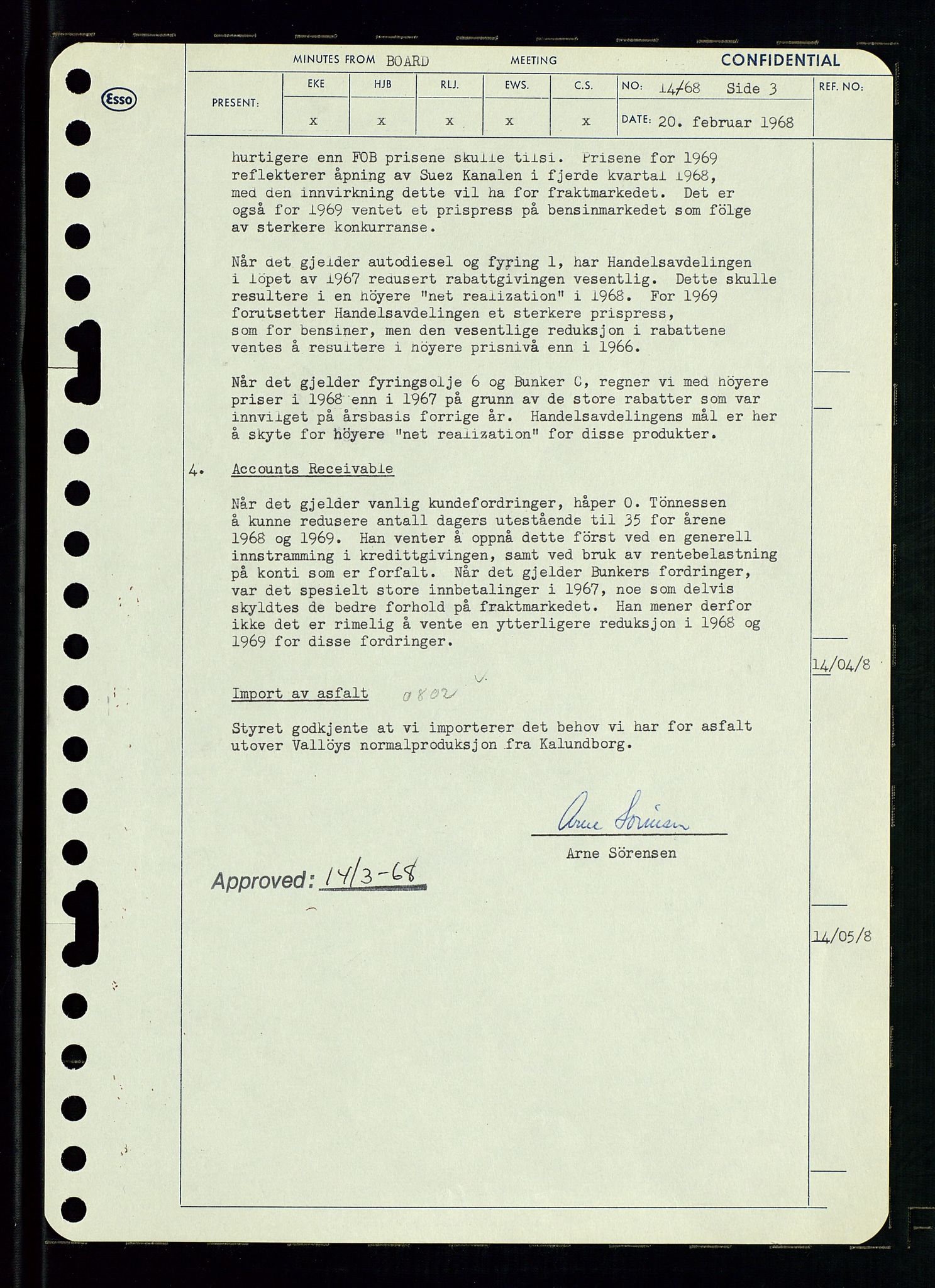 Pa 0982 - Esso Norge A/S, AV/SAST-A-100448/A/Aa/L0002/0004: Den administrerende direksjon Board minutes (styrereferater) / Den administrerende direksjon Board minutes (styrereferater), 1968, p. 25