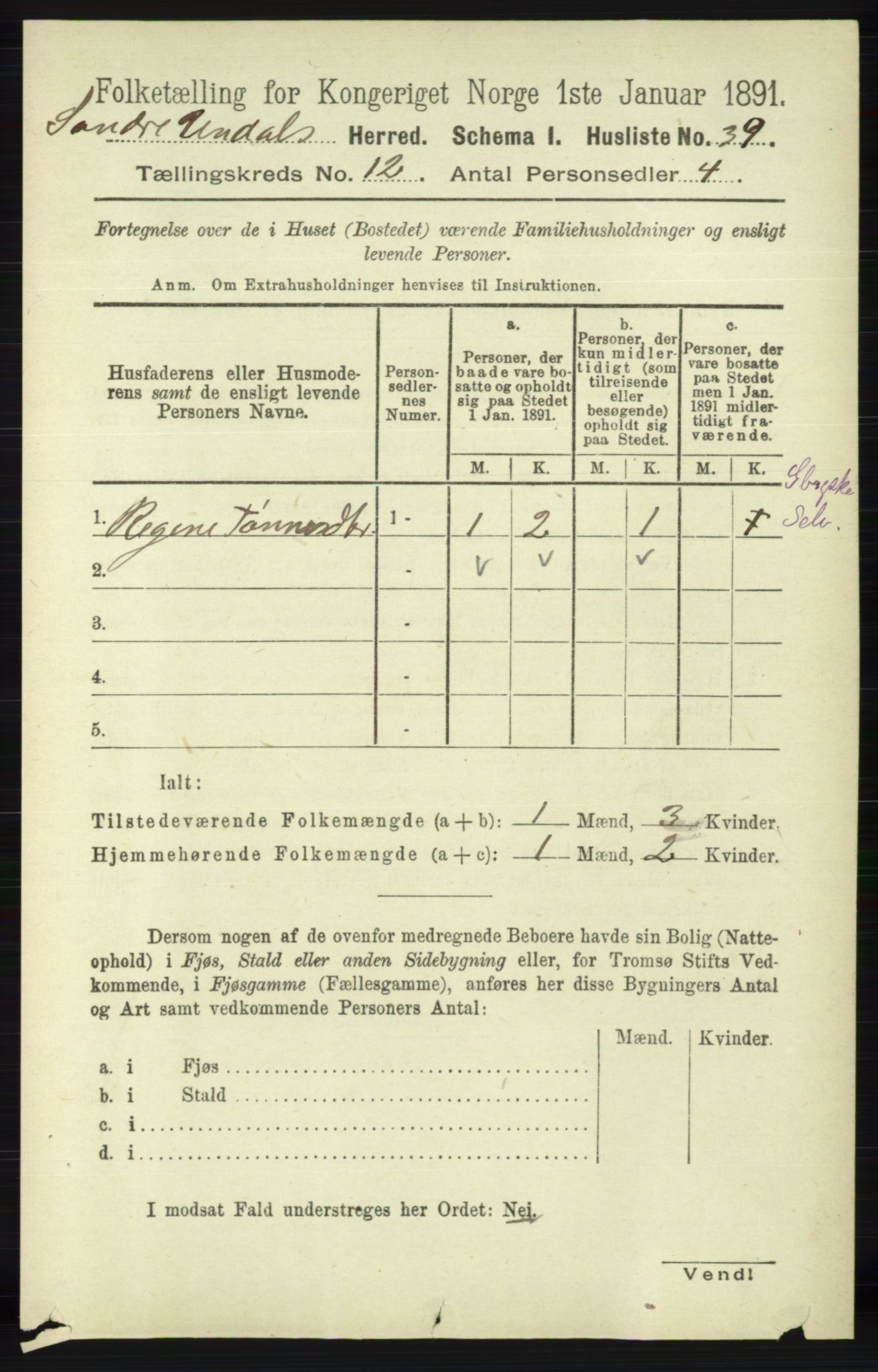 RA, 1891 census for 1029 Sør-Audnedal, 1891, p. 5495