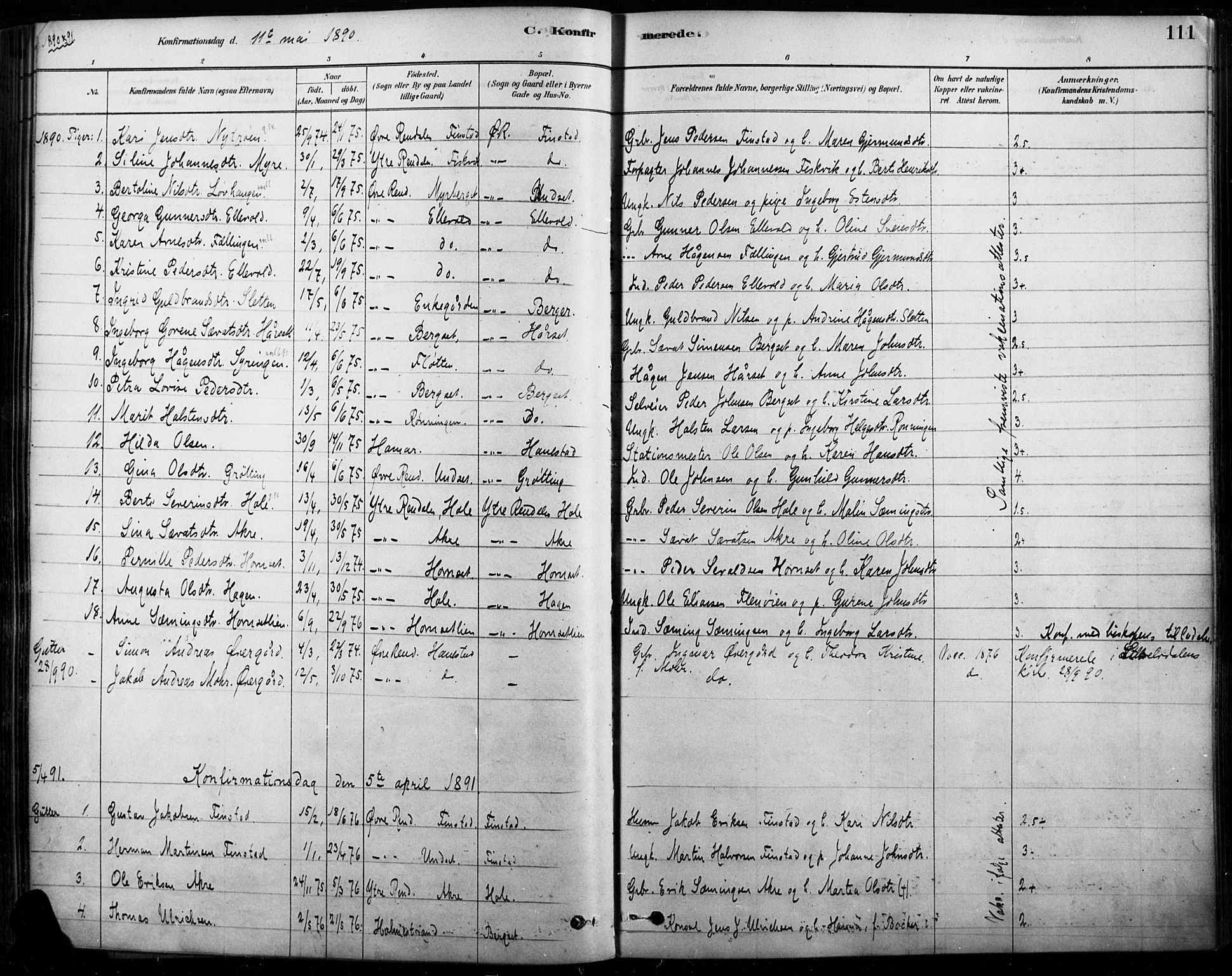 Rendalen prestekontor, SAH/PREST-054/H/Ha/Haa/L0009: Parish register (official) no. 9, 1878-1901, p. 111