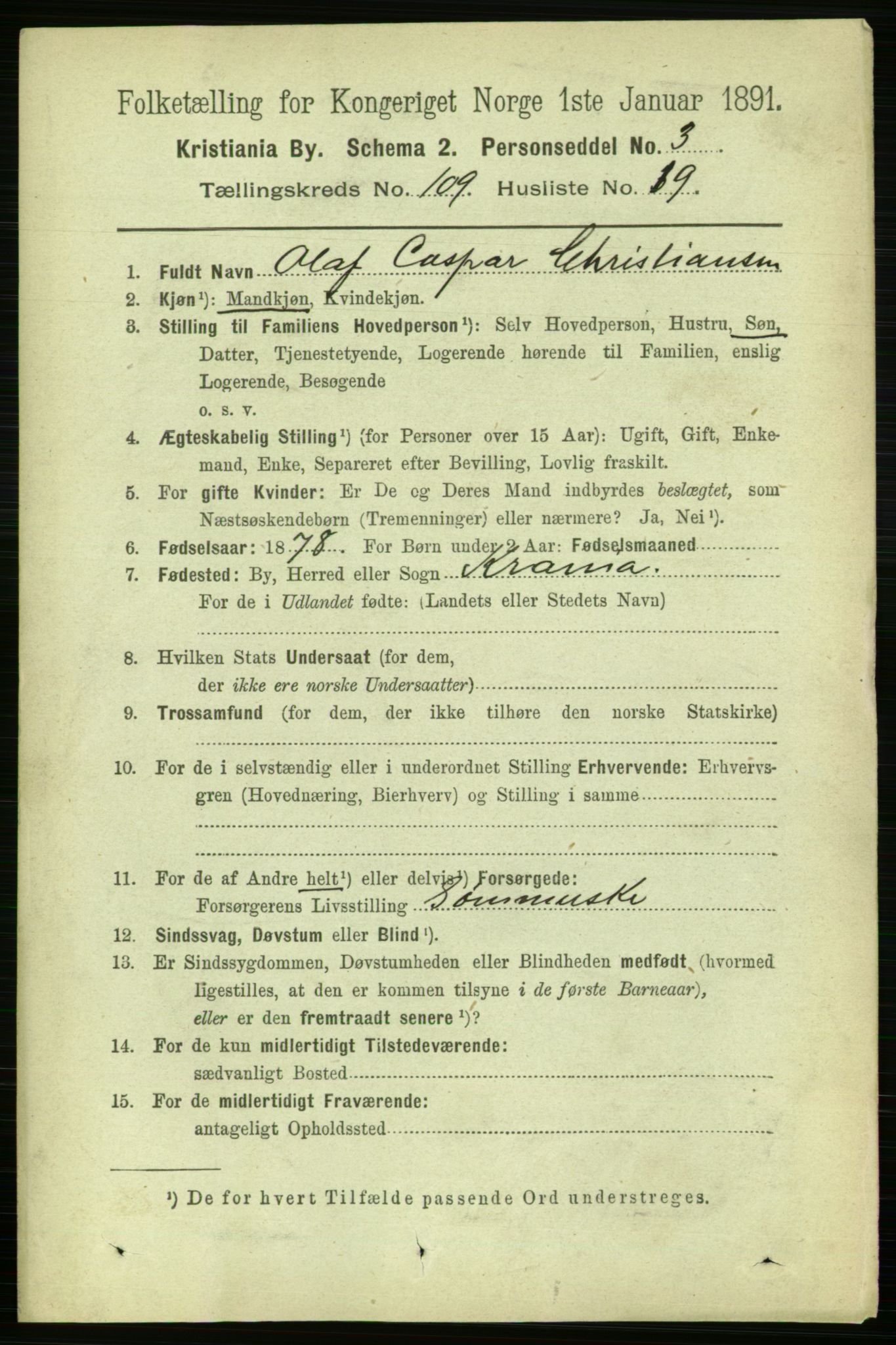 RA, 1891 census for 0301 Kristiania, 1891, p. 57045