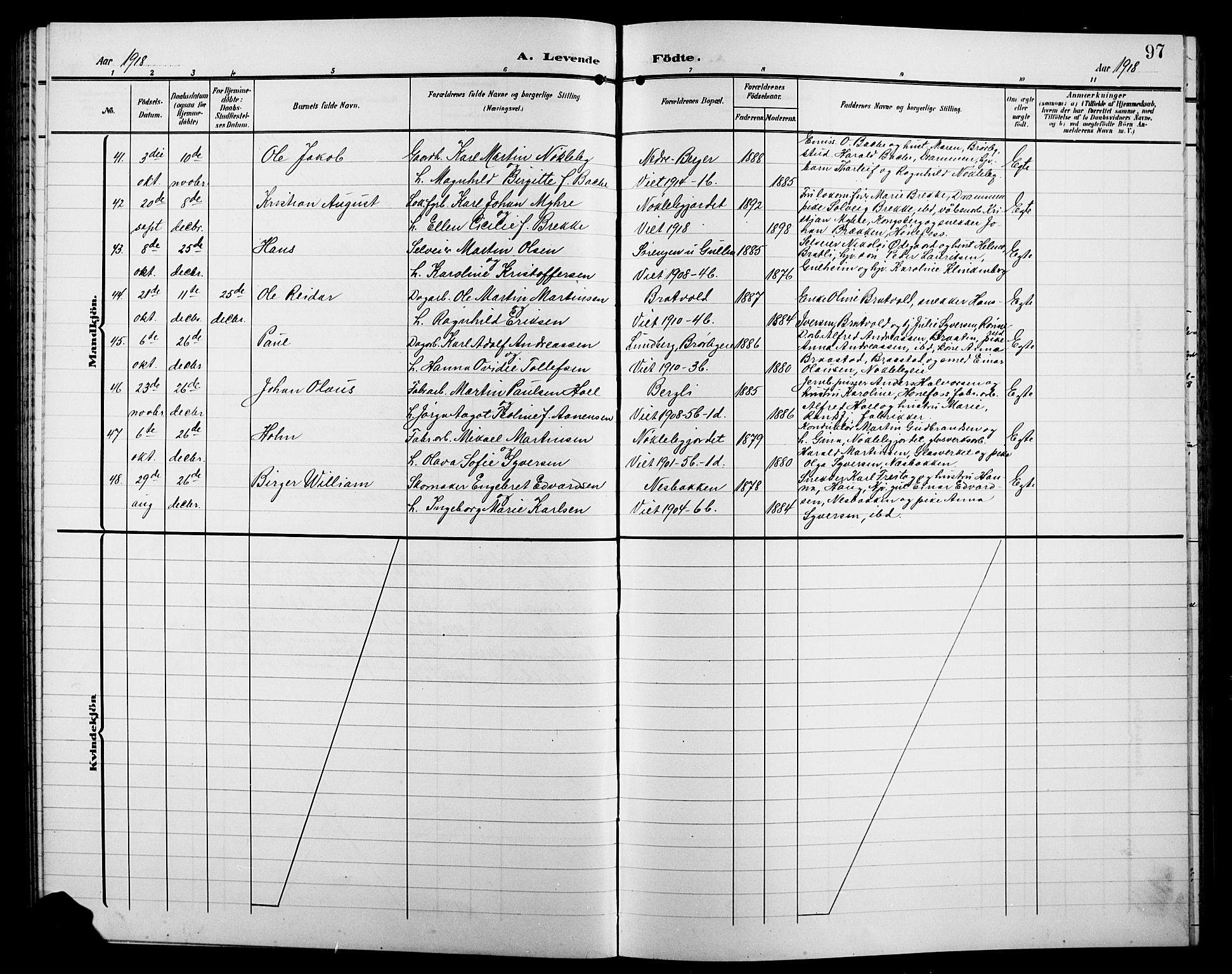 Jevnaker prestekontor, AV/SAH-PREST-116/H/Ha/Hab/L0004: Parish register (copy) no. 4, 1907-1918, p. 97