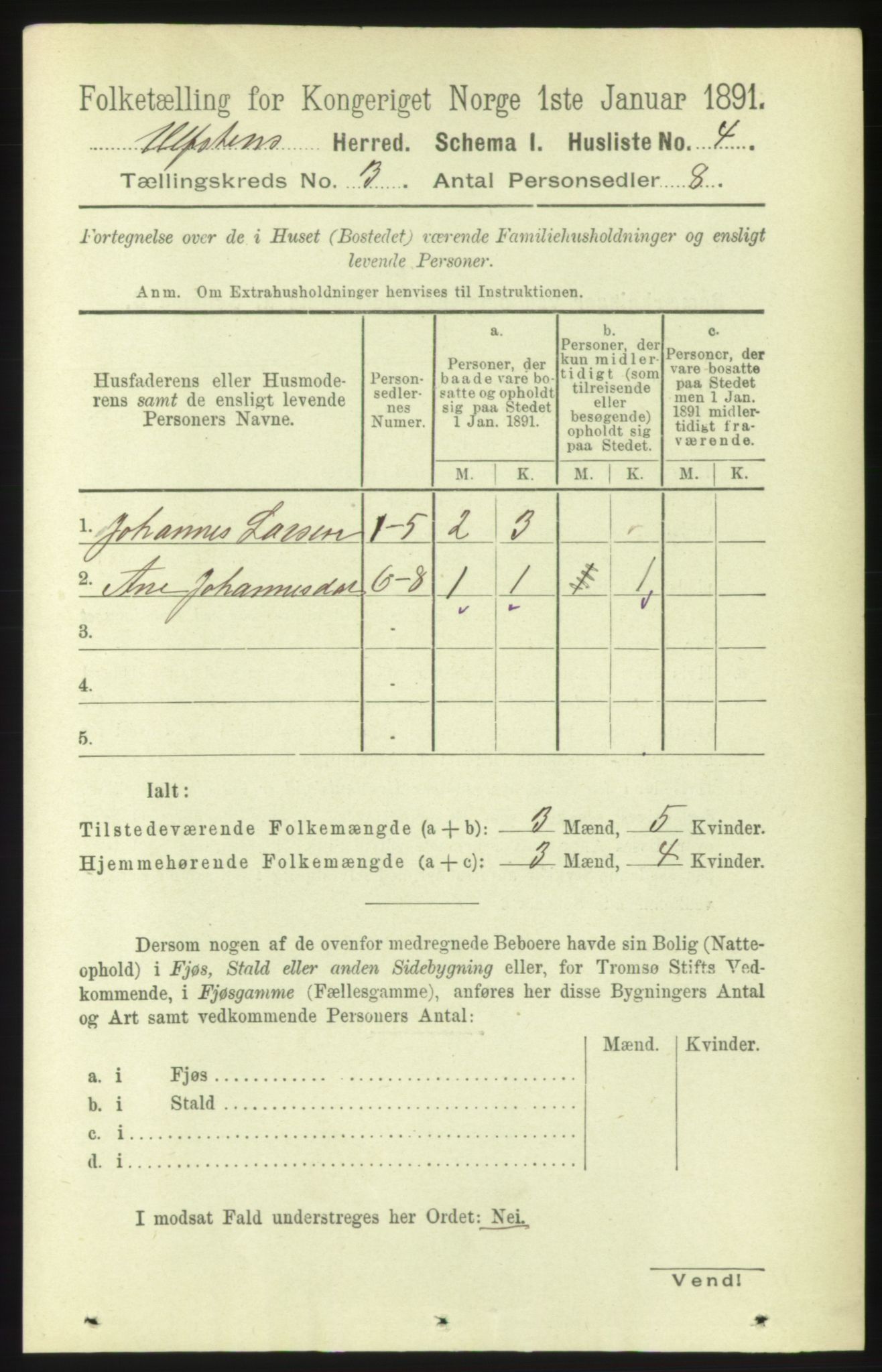 RA, 1891 census for 1516 Ulstein, 1891, p. 732