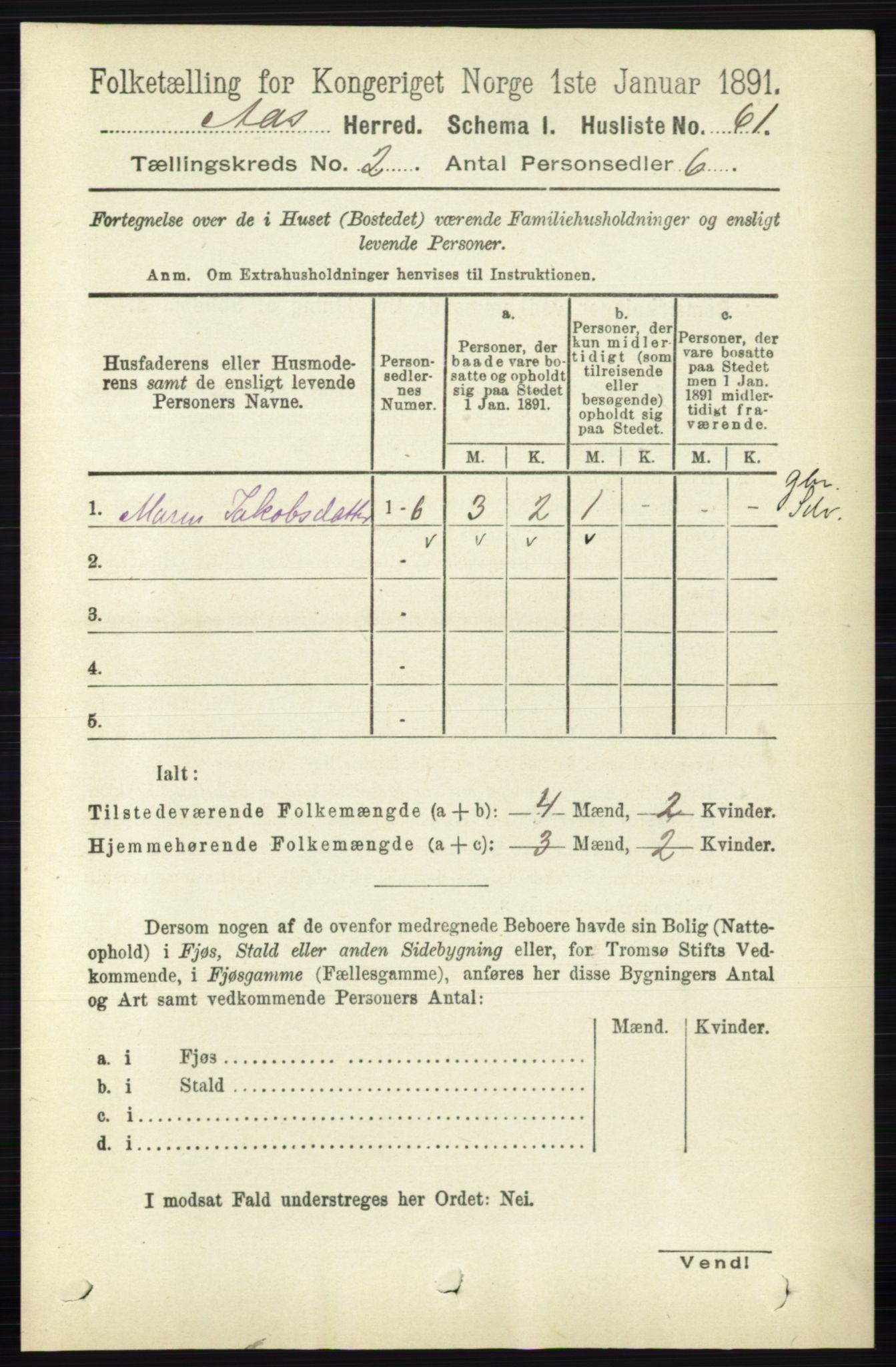 RA, 1891 census for 0214 Ås, 1891, p. 1563