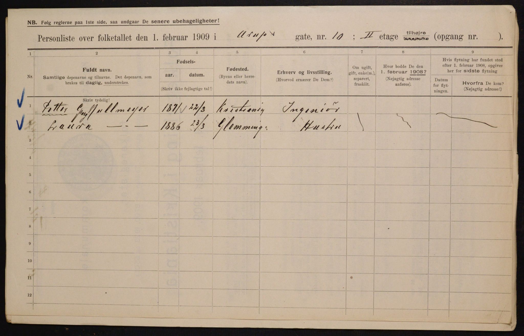 OBA, Municipal Census 1909 for Kristiania, 1909, p. 2113