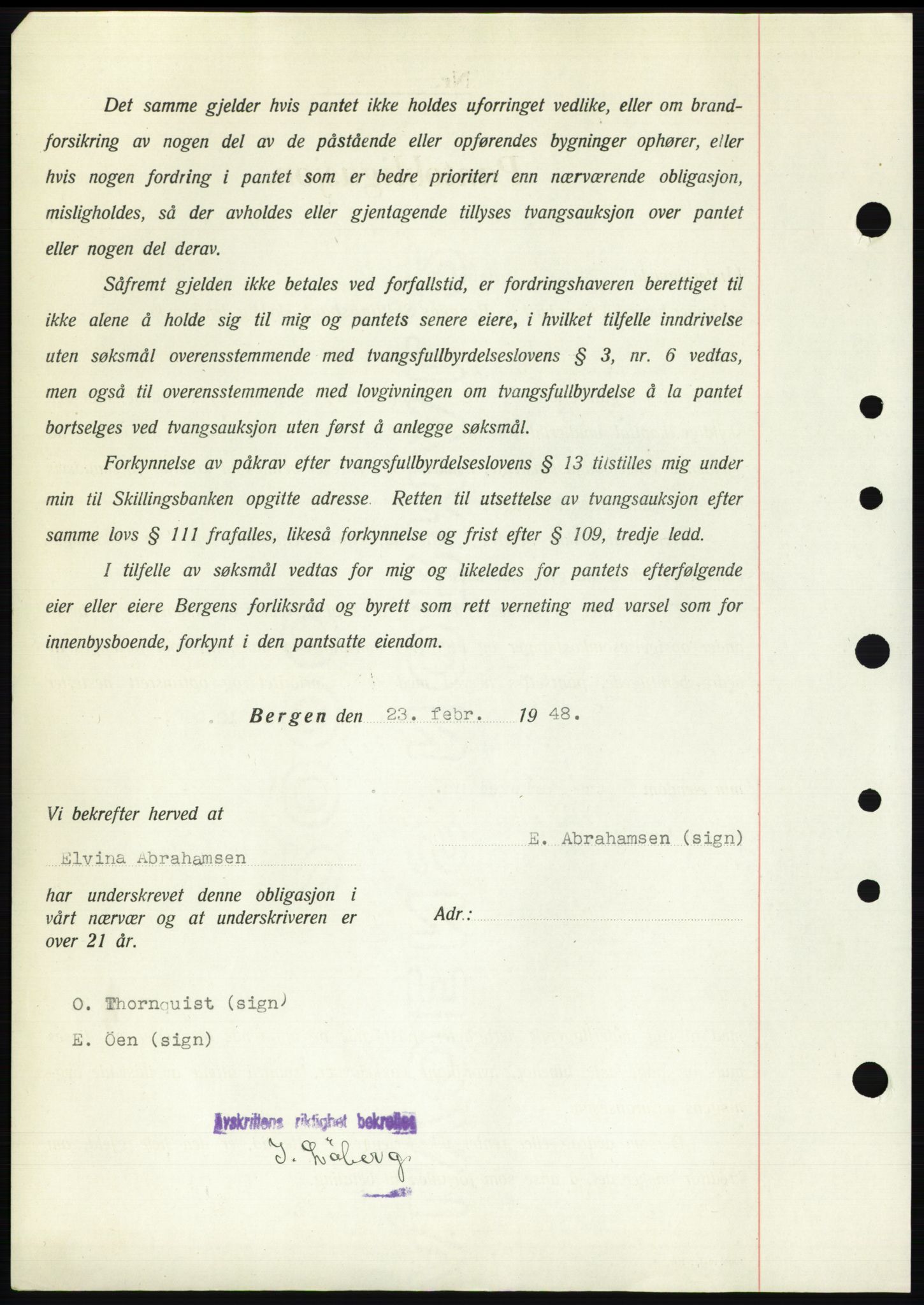 Byfogd og Byskriver i Bergen, AV/SAB-A-3401/03/03Bd/L0003: Mortgage book no. B29-39, 1947-1950, Diary no: : 1732/1948