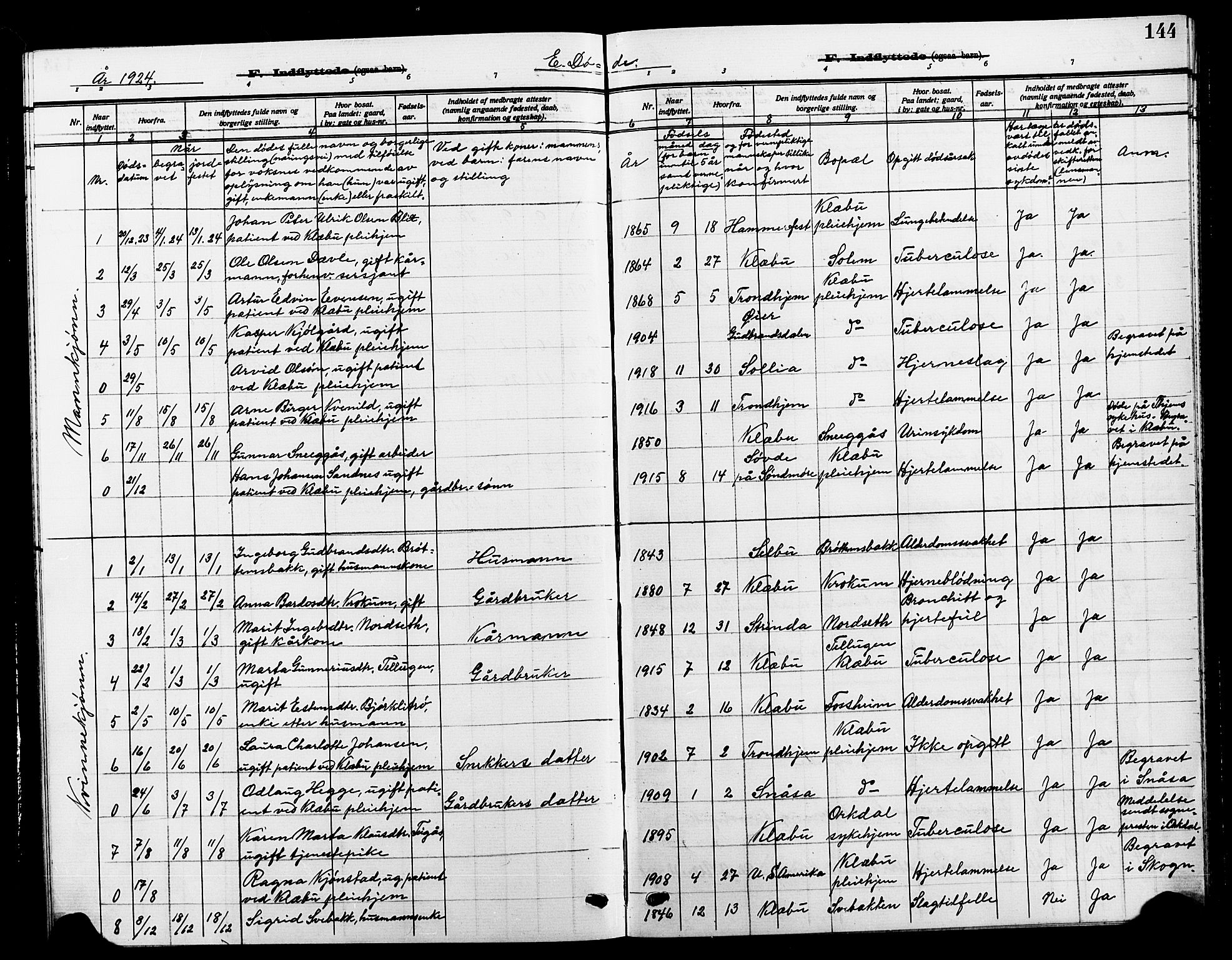 Ministerialprotokoller, klokkerbøker og fødselsregistre - Sør-Trøndelag, SAT/A-1456/618/L0453: Parish register (copy) no. 618C04, 1907-1925, p. 144